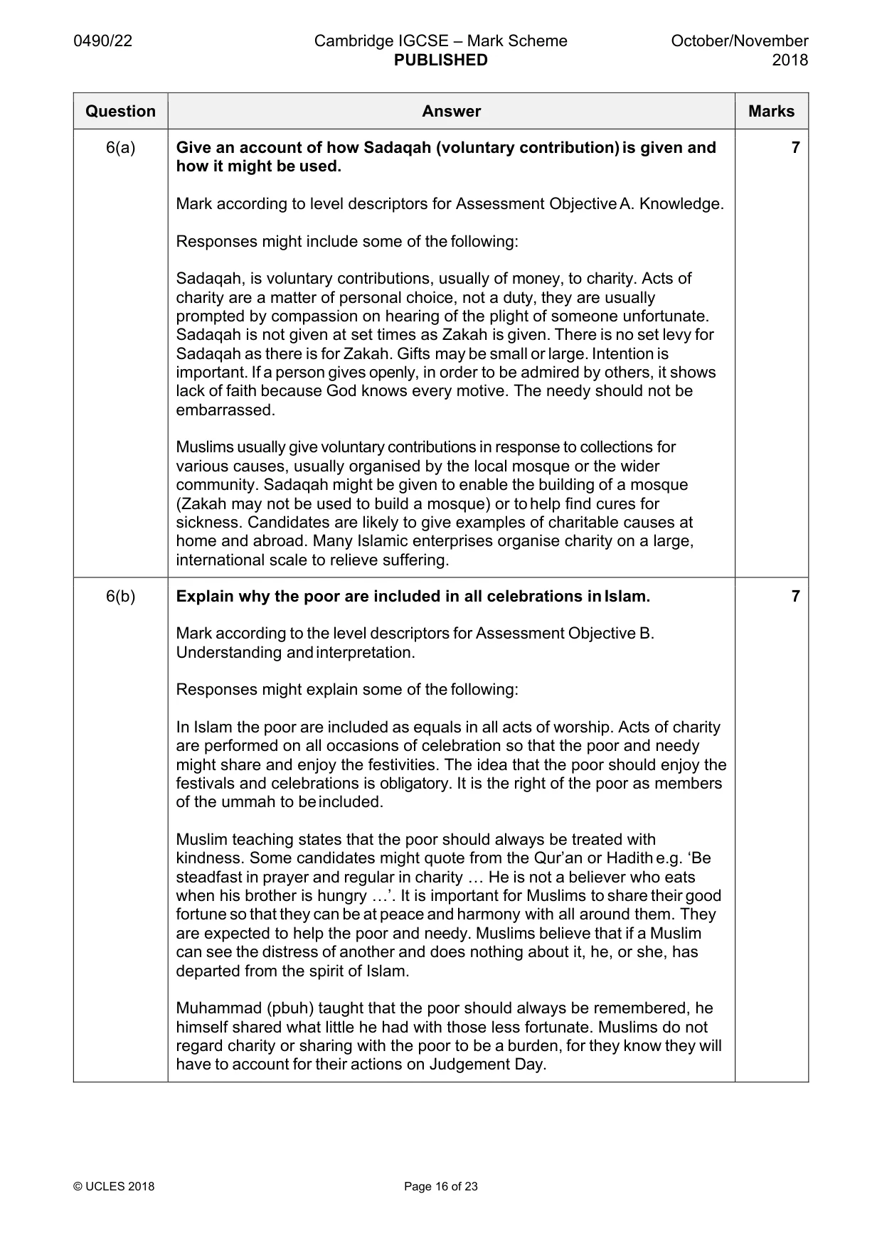 Mark scheme, page 16 of 23