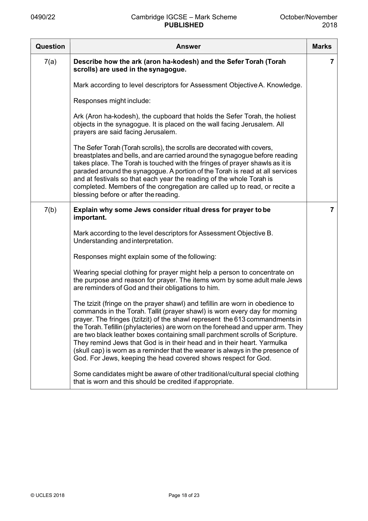 Mark scheme, page 18 of 23