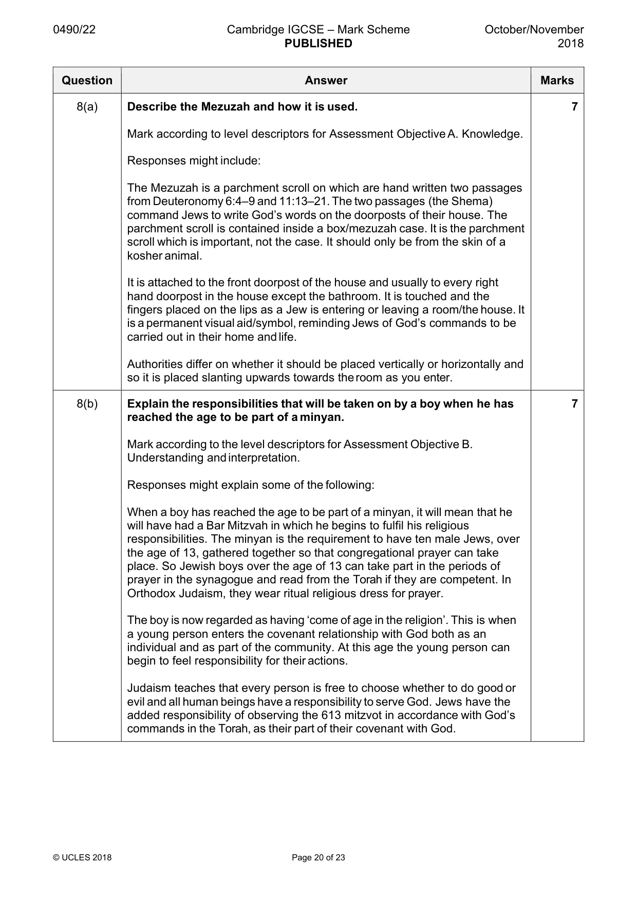 Mark scheme, page 20 of 23