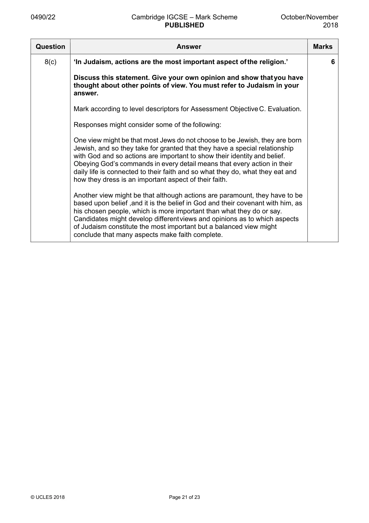 Mark scheme, page 21 of 23