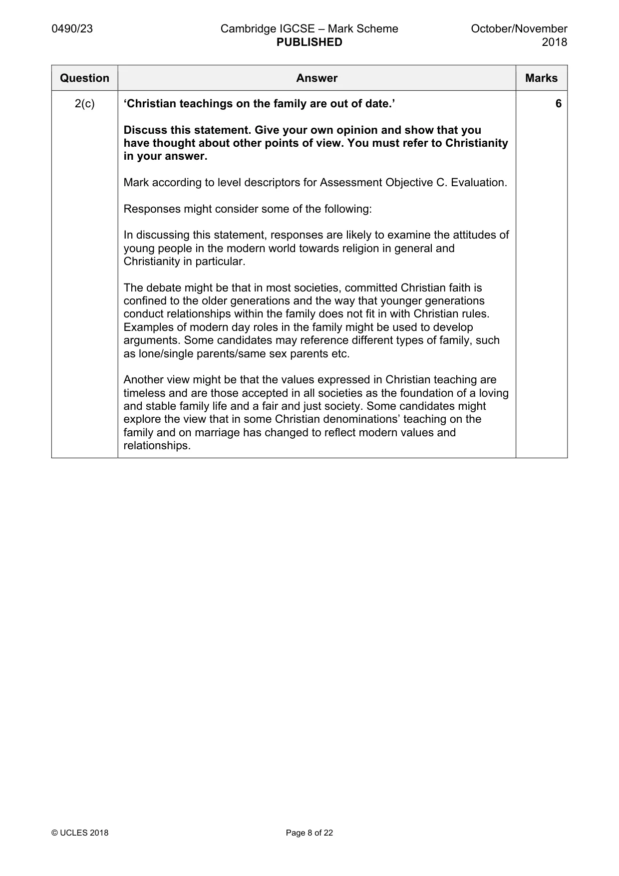 Mark scheme, page 8 of 22