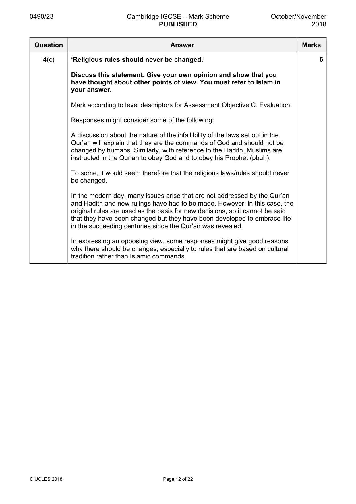 Mark scheme, page 12 of 22