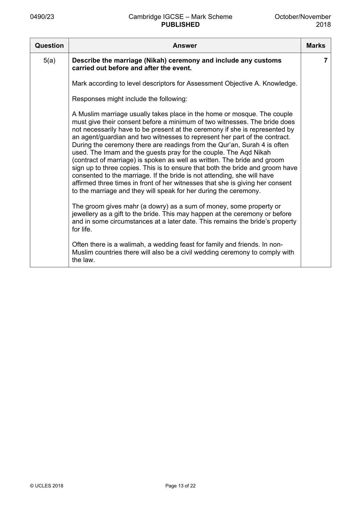 Mark scheme, page 13 of 22