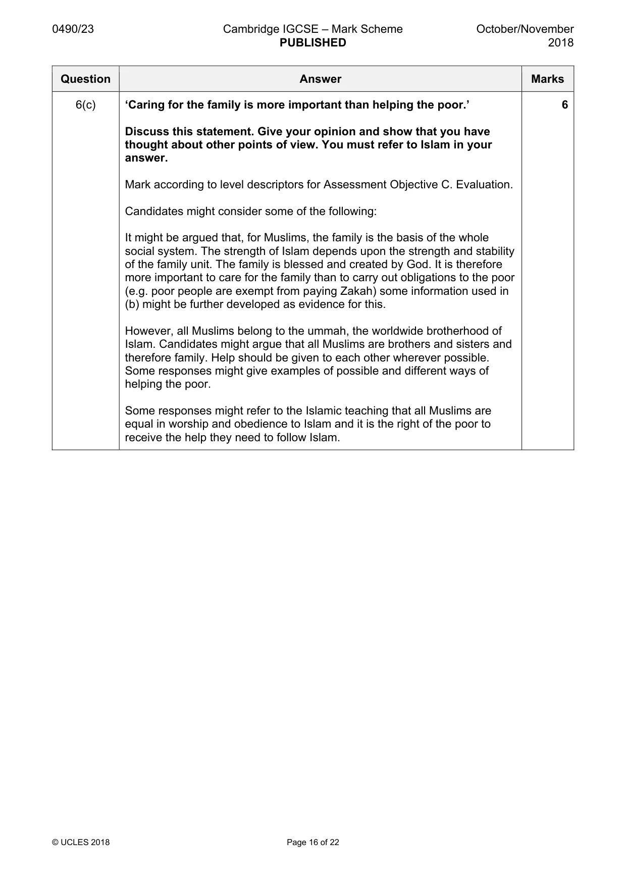 Mark scheme, page 16 of 22