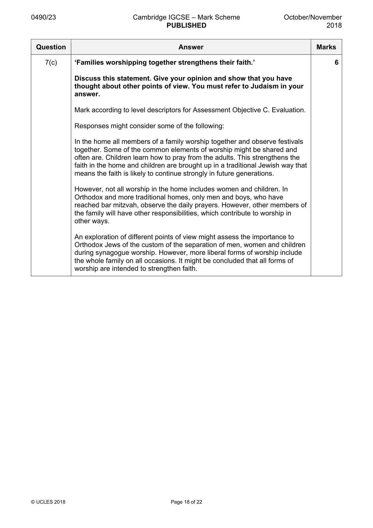 Mark scheme, page 18 of 22