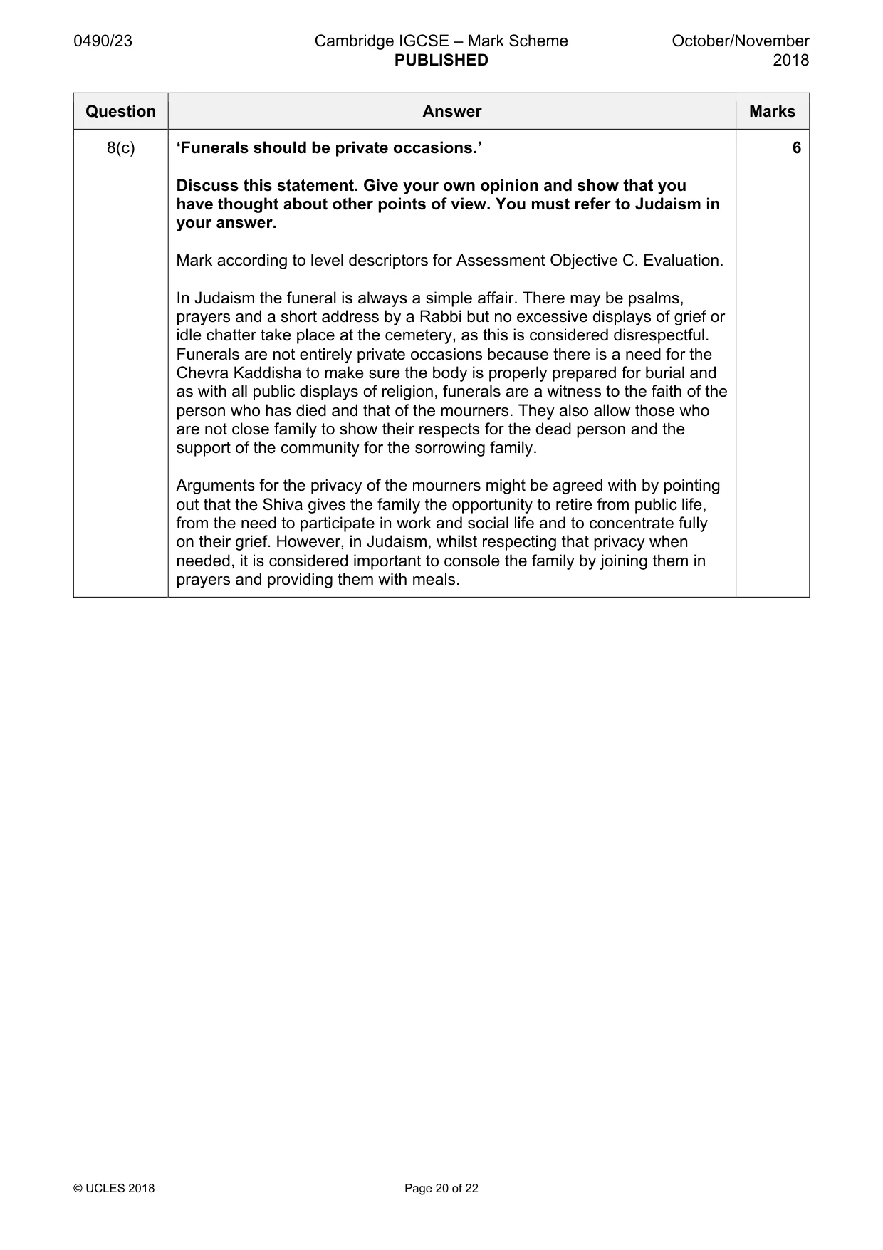 Mark scheme, page 20 of 22