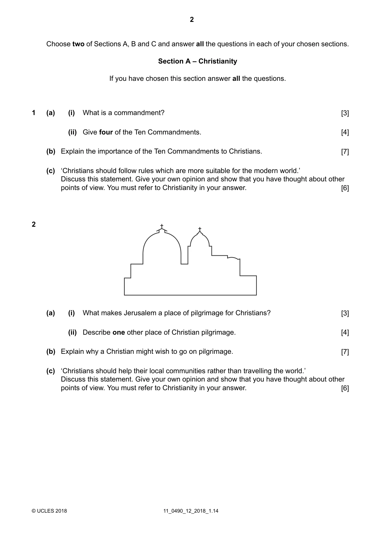 Cambridge IGCSE Religious Studies 0490 2018 Oct/Nov Paper 1 · Variant 2 question paper, page 2 of 4
