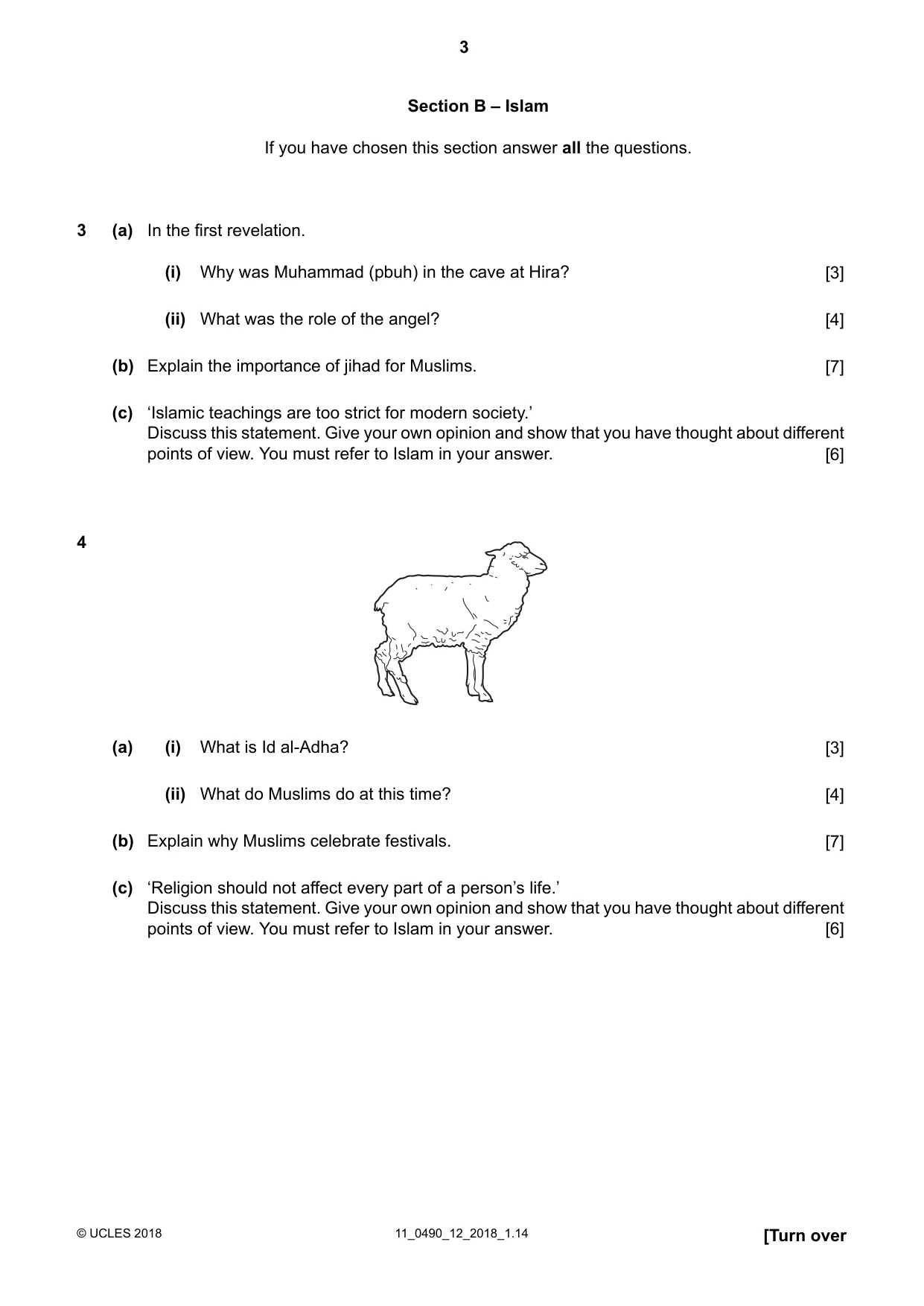 Cambridge IGCSE Religious Studies 0490 2018 Oct/Nov Paper 1 · Variant 2 question paper, page 3 of 4