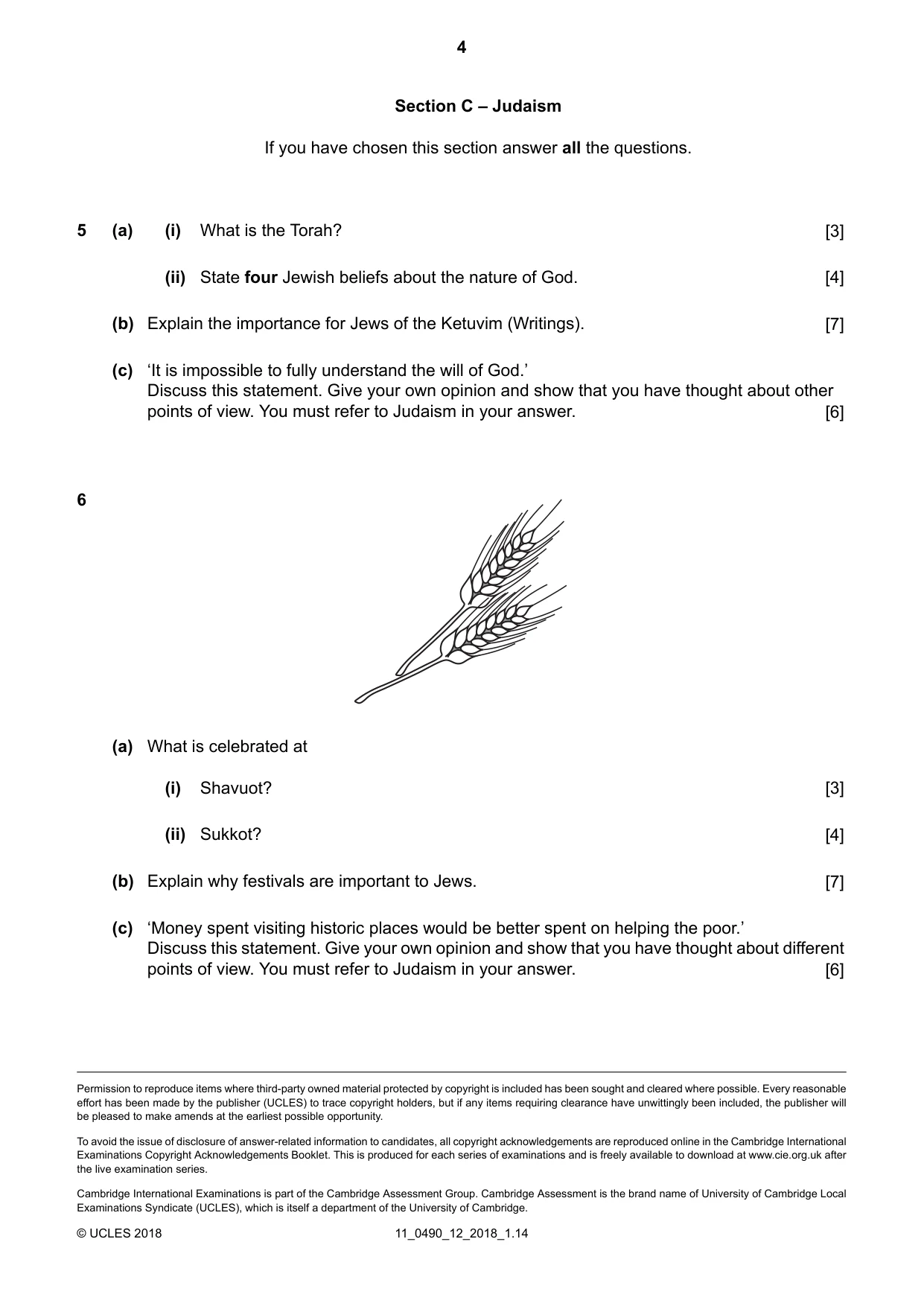 Cambridge IGCSE Religious Studies 0490 2018 Oct/Nov Paper 1 · Variant 2 question paper, page 4 of 4