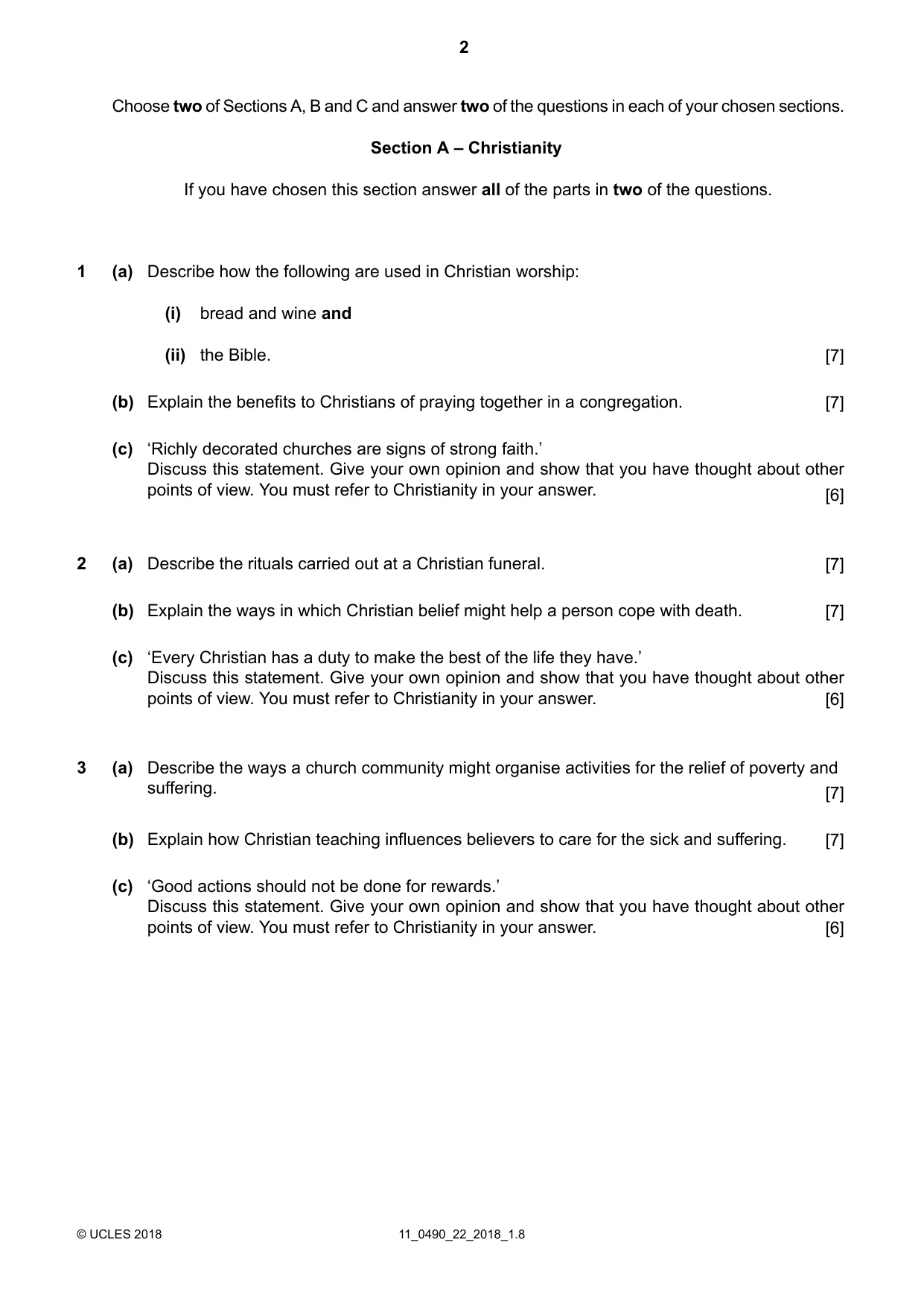 Cambridge IGCSE Religious Studies 0490 2018 Oct/Nov Paper 2 · Variant 2 question paper, page 2 of 4