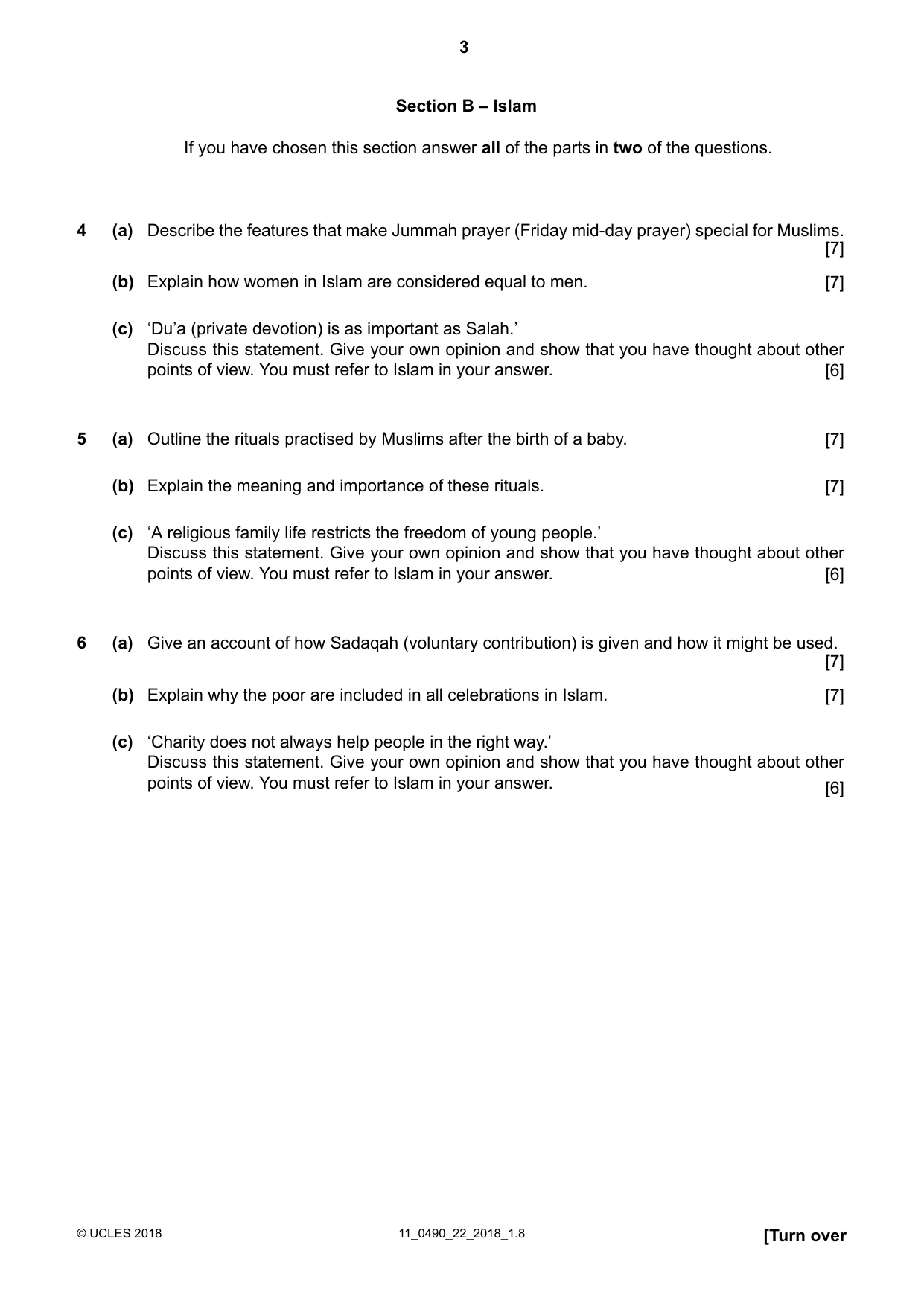 Cambridge IGCSE Religious Studies 0490 2018 Oct/Nov Paper 2 · Variant 2 question paper, page 3 of 4