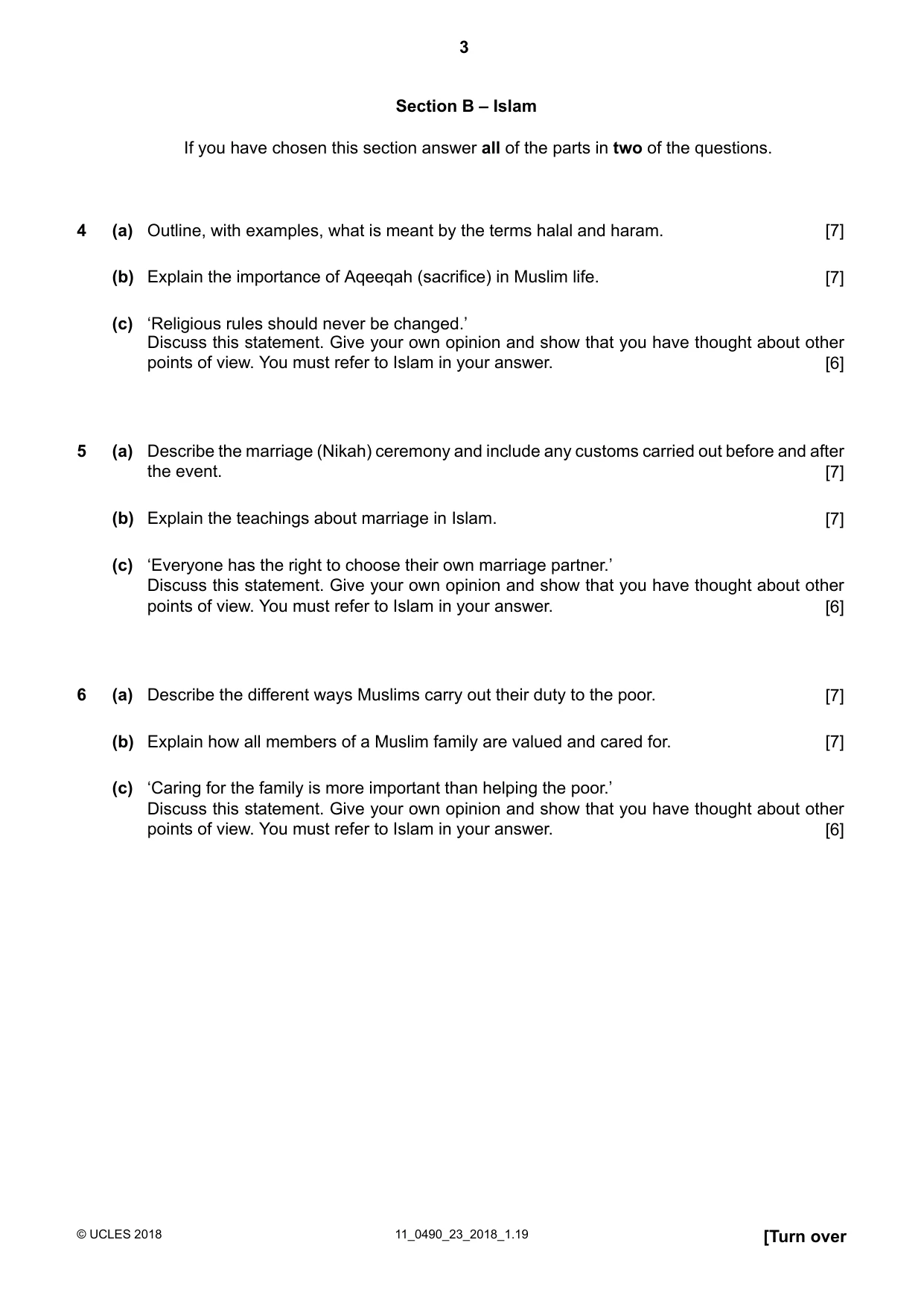 Cambridge IGCSE Religious Studies 0490 2018 Oct/Nov Paper 2 · Variant 3 question paper, page 3 of 4
