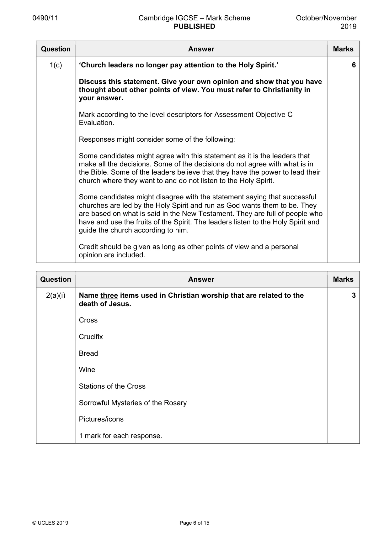 Mark scheme, page 6 of 15