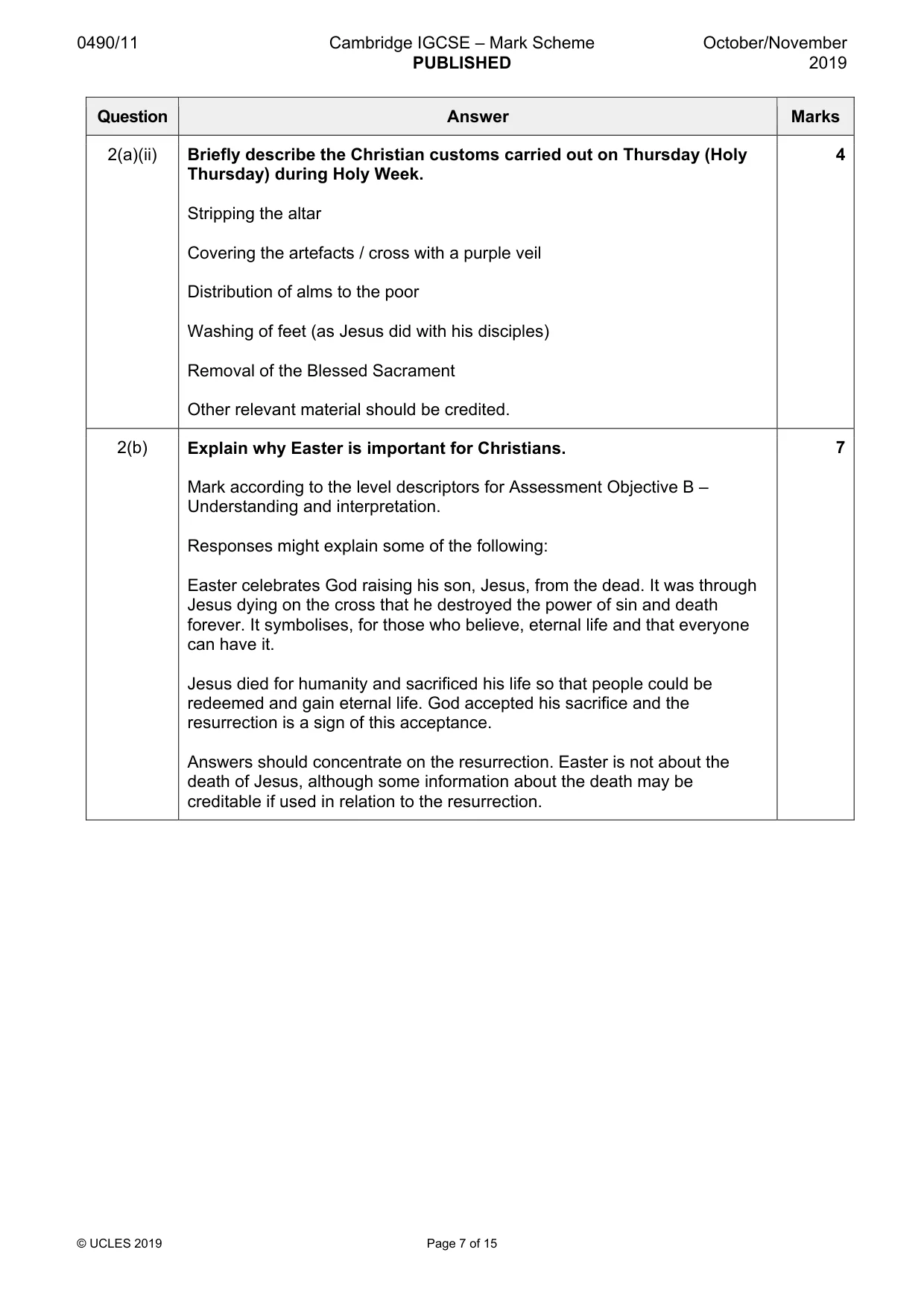 Mark scheme, page 7 of 15