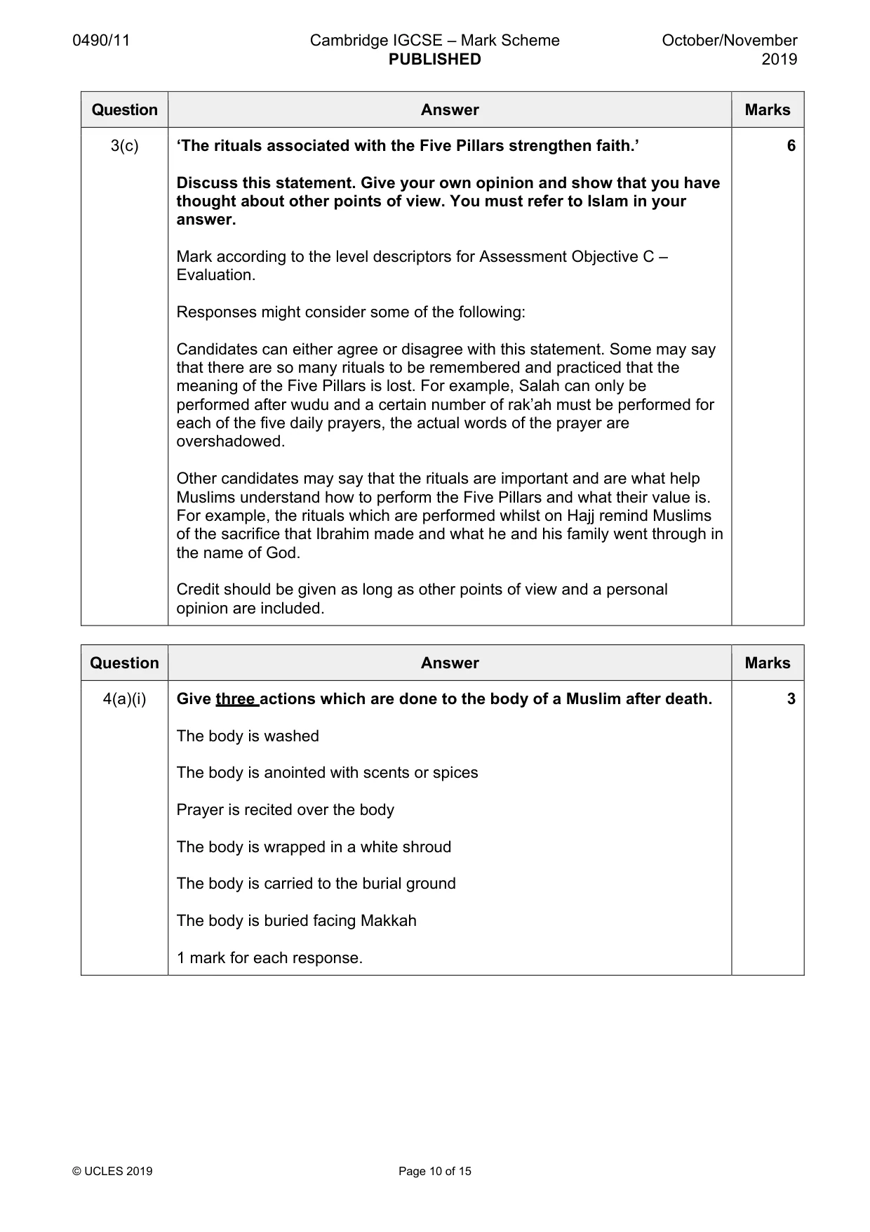 Mark scheme, page 10 of 15