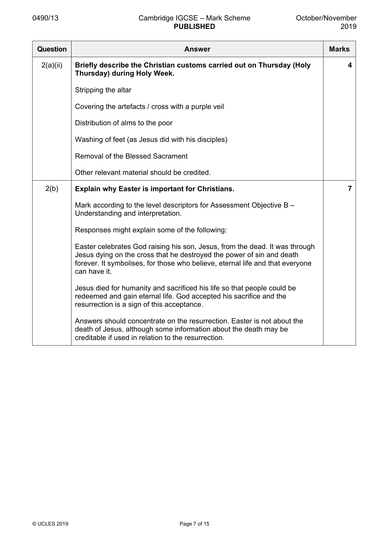 Mark scheme, page 7 of 15