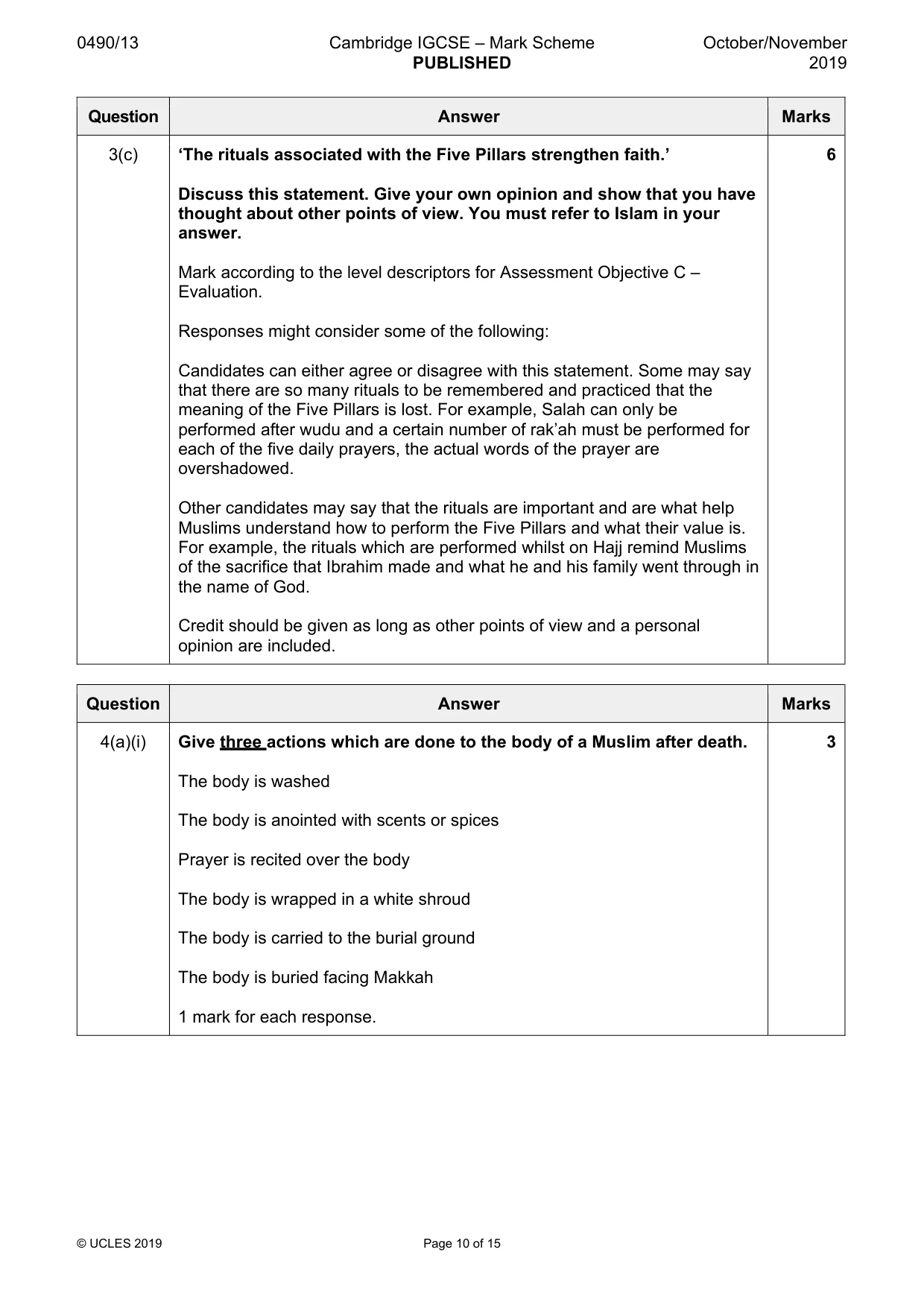 Mark scheme, page 10 of 15