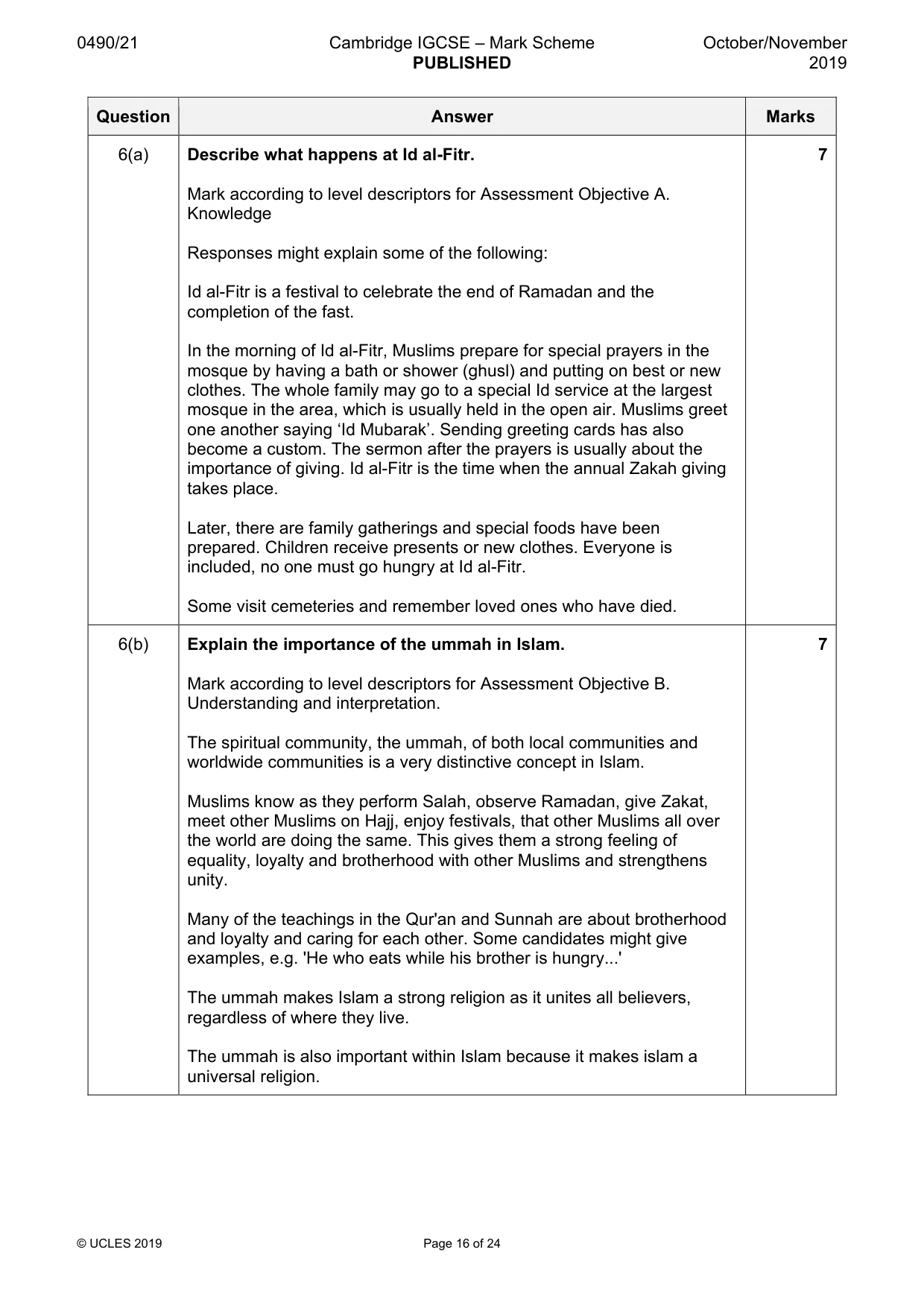 Mark scheme, page 16 of 24
