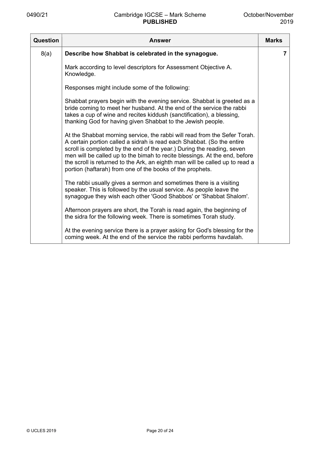 Mark scheme, page 20 of 24