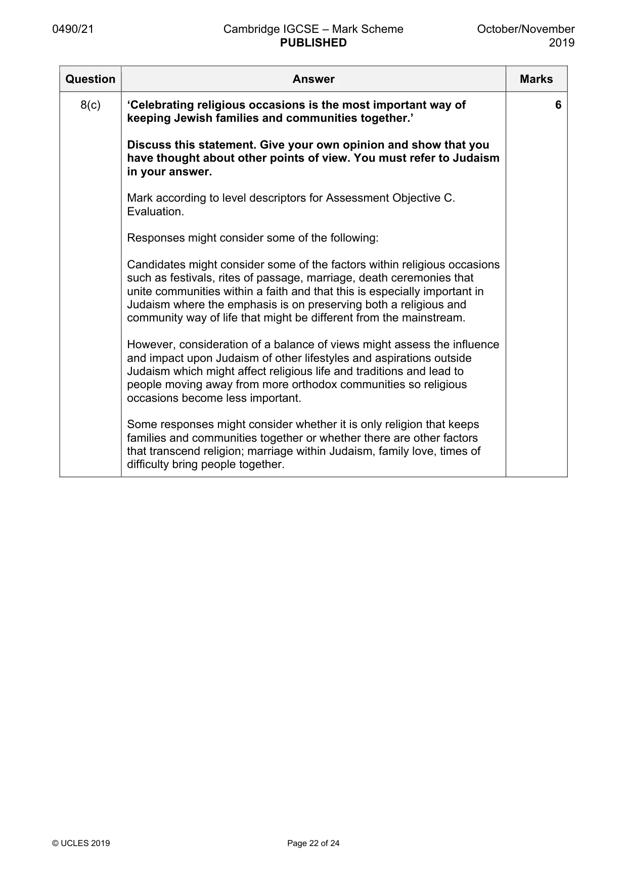 Mark scheme, page 22 of 24