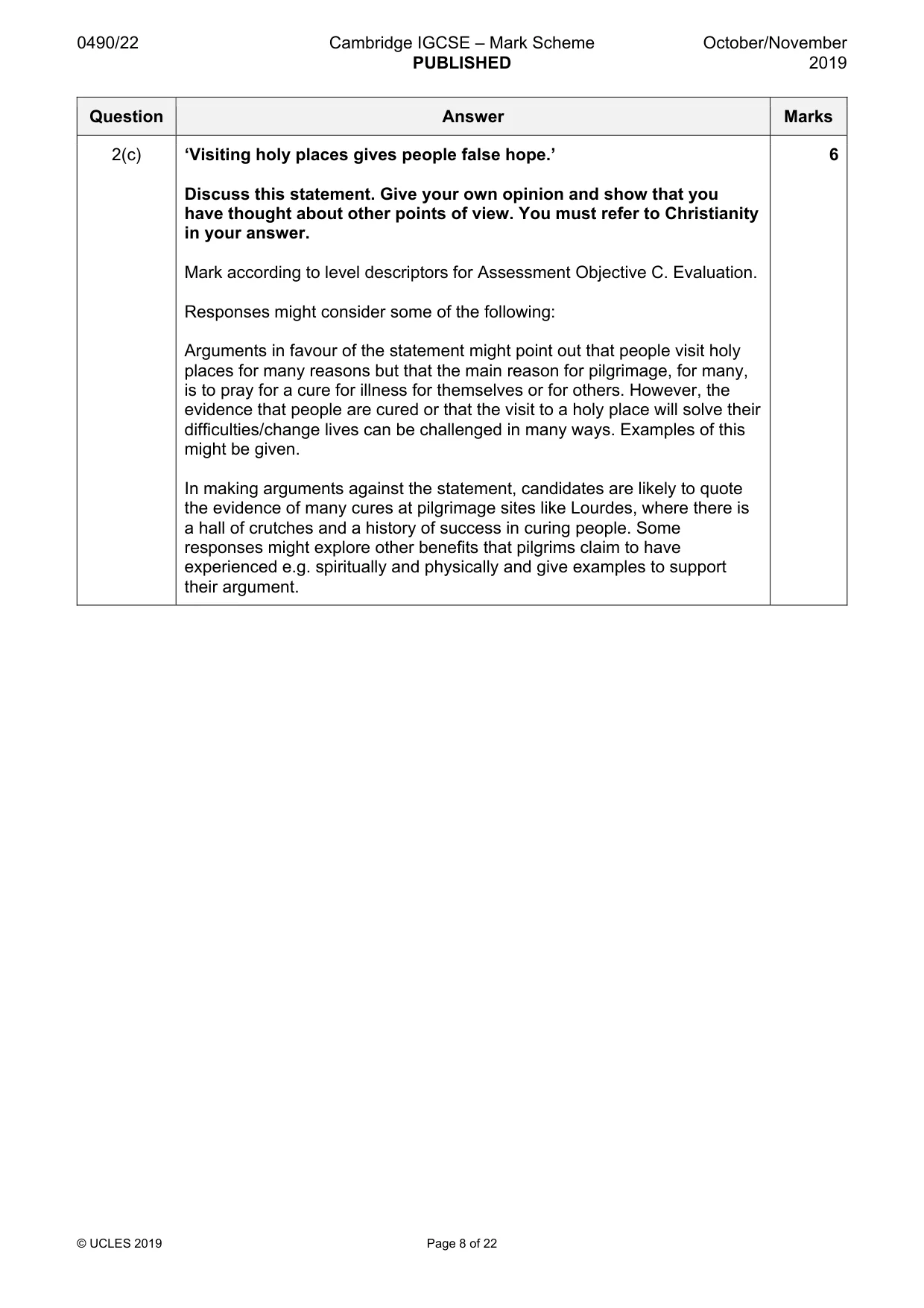 Mark scheme, page 8 of 22