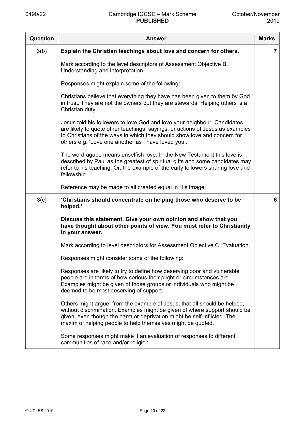 Mark scheme, page 10 of 22