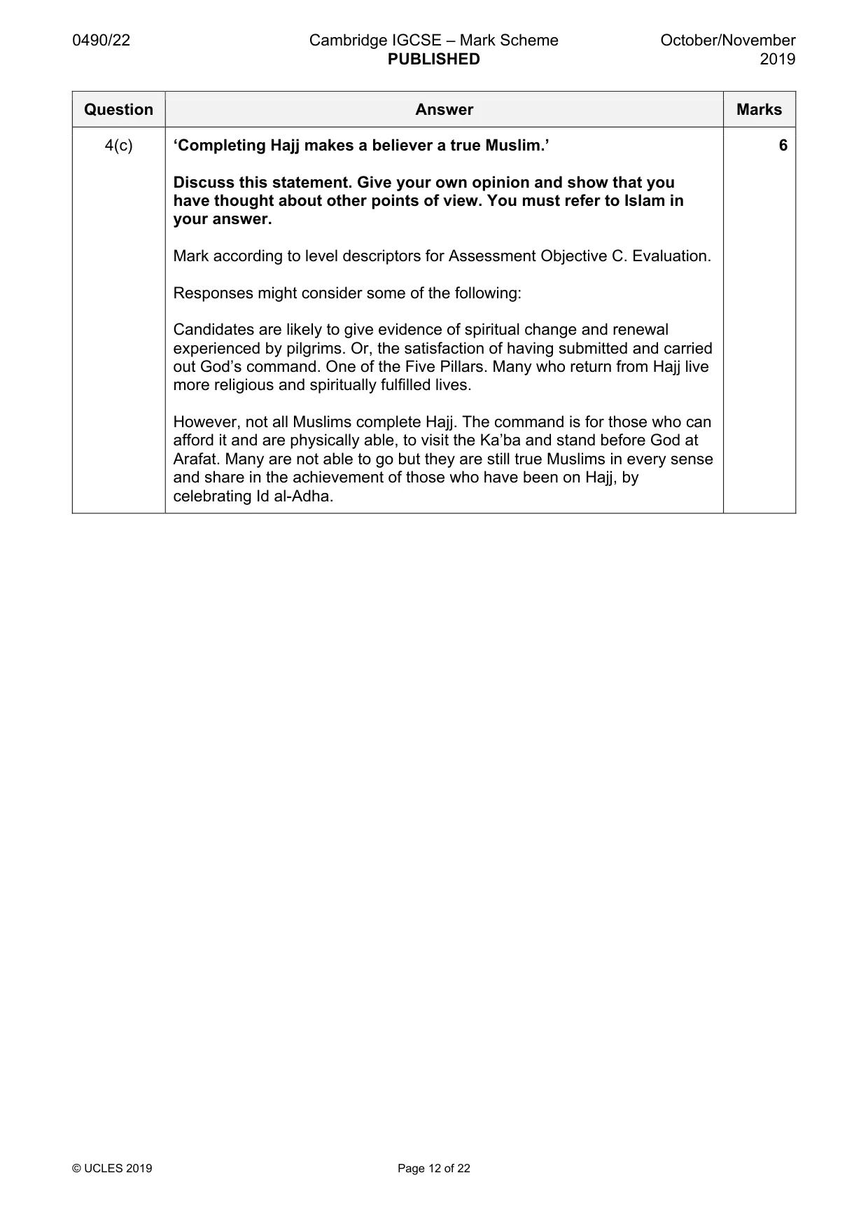 Mark scheme, page 12 of 22