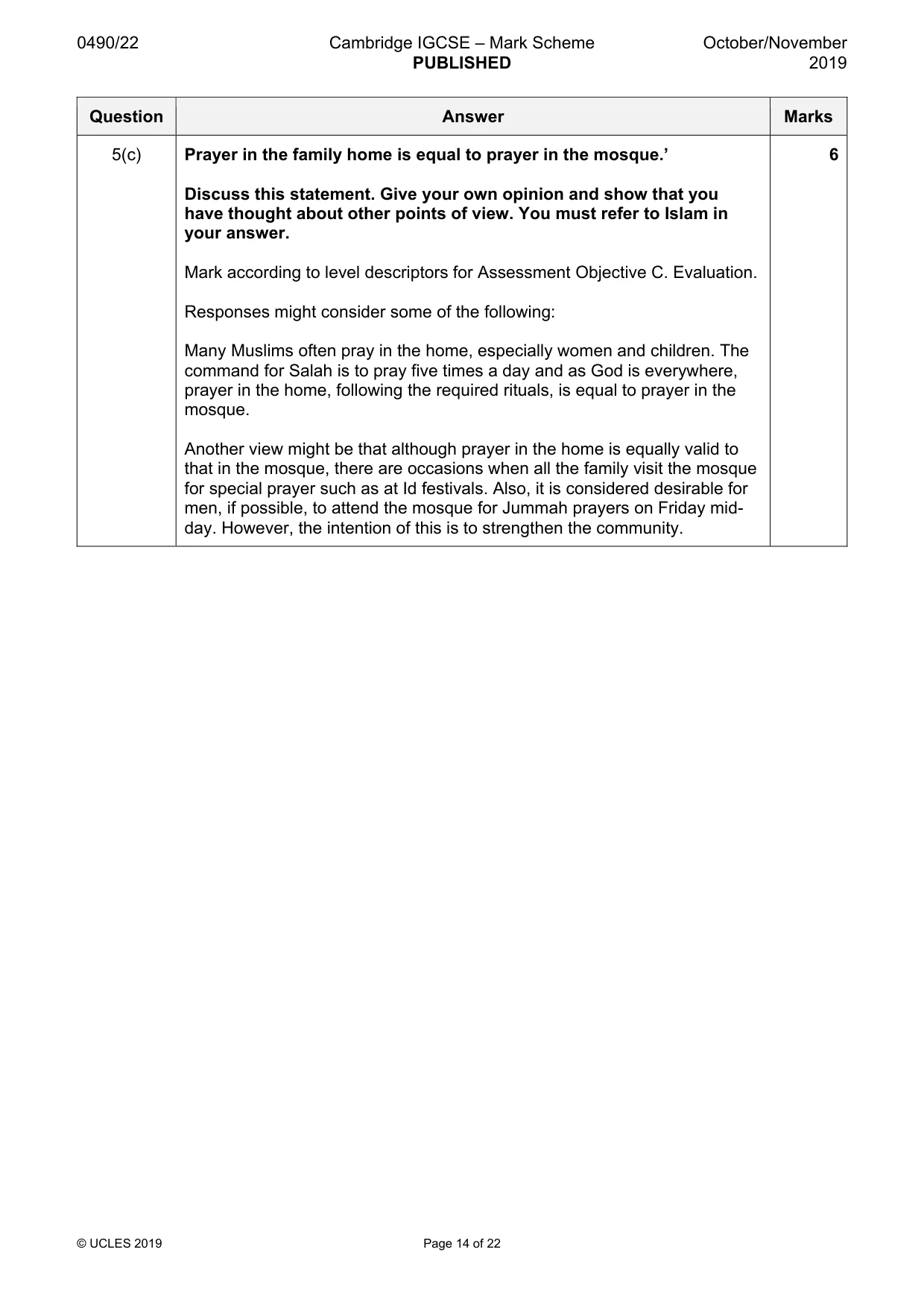 Mark scheme, page 14 of 22