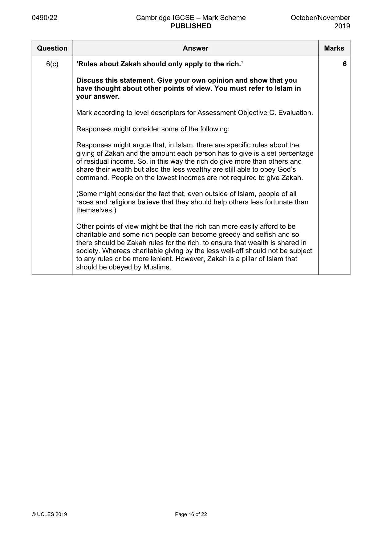 Mark scheme, page 16 of 22