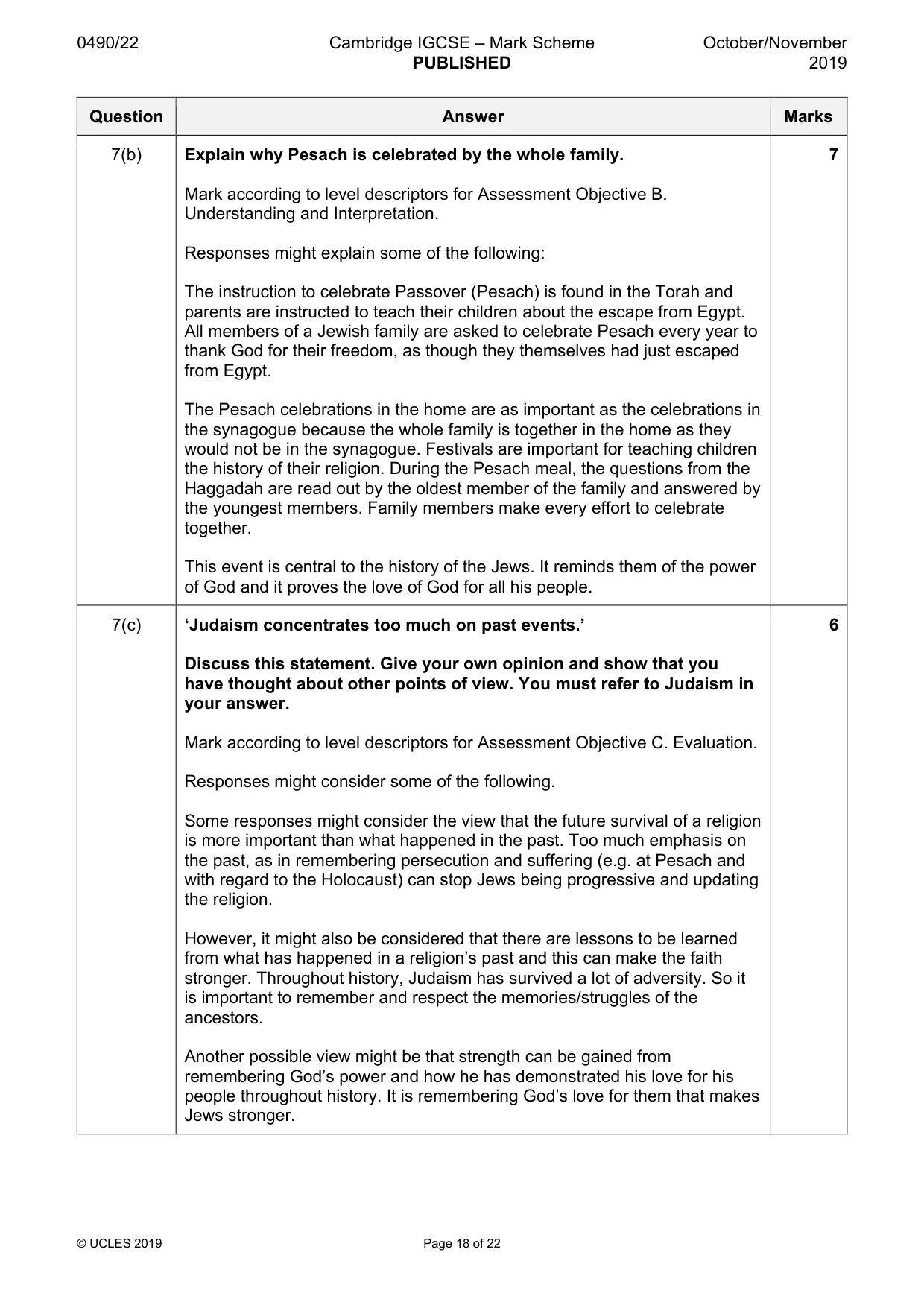 Mark scheme, page 18 of 22