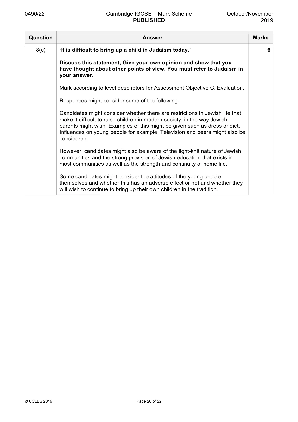 Mark scheme, page 20 of 22