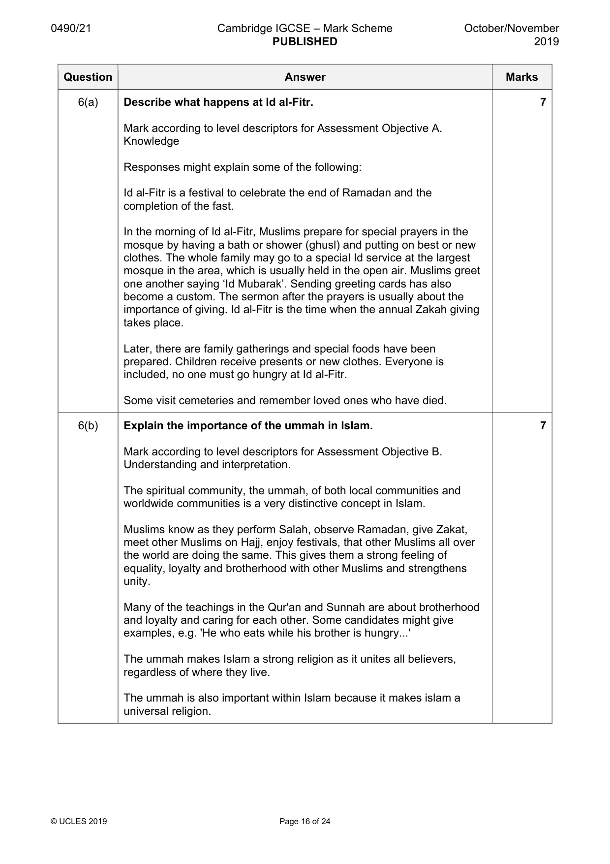 Mark scheme, page 16 of 24
