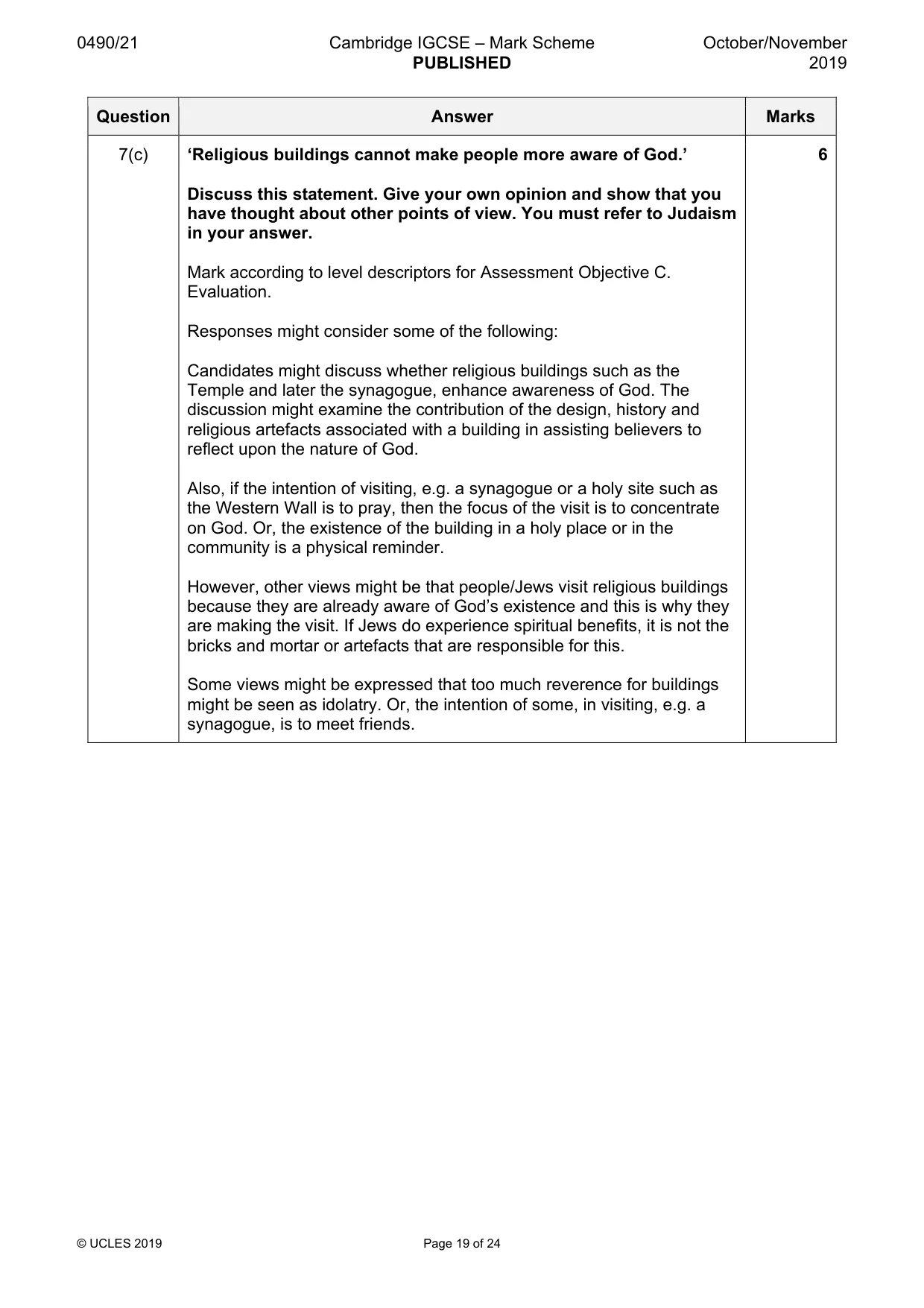 Mark scheme, page 19 of 24
