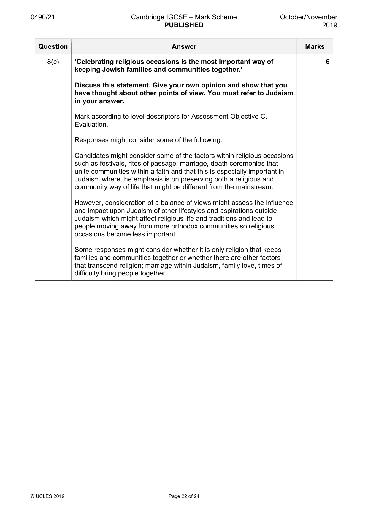 Mark scheme, page 22 of 24