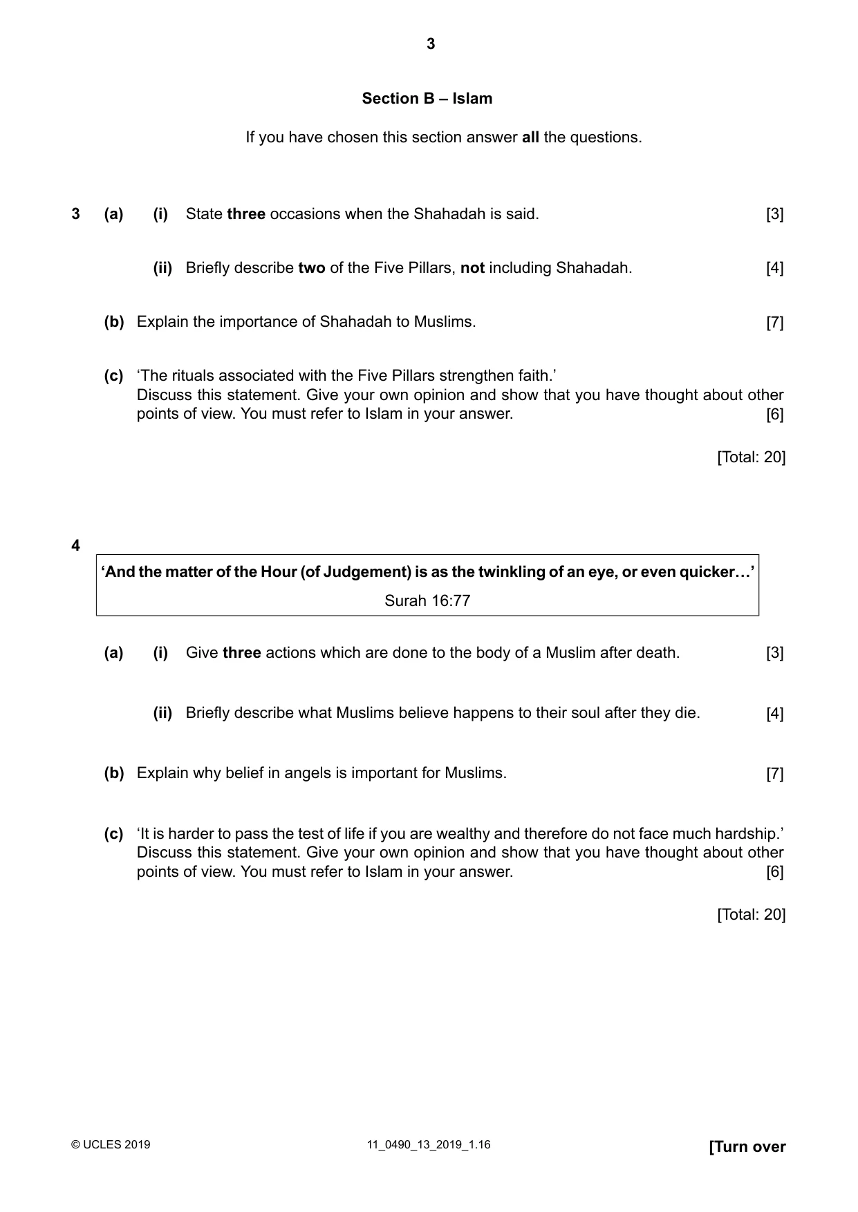 Cambridge IGCSE Religious Studies 0490 2019 Oct/Nov Paper 1 · Variant 3 question paper, page 3 of 4