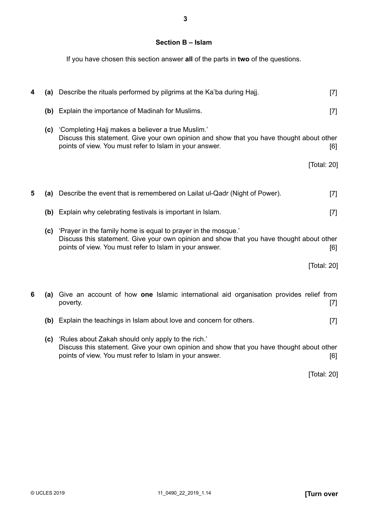 Cambridge IGCSE Religious Studies 0490 2019 Oct/Nov Paper 2 · Variant 2 question paper, page 3 of 4