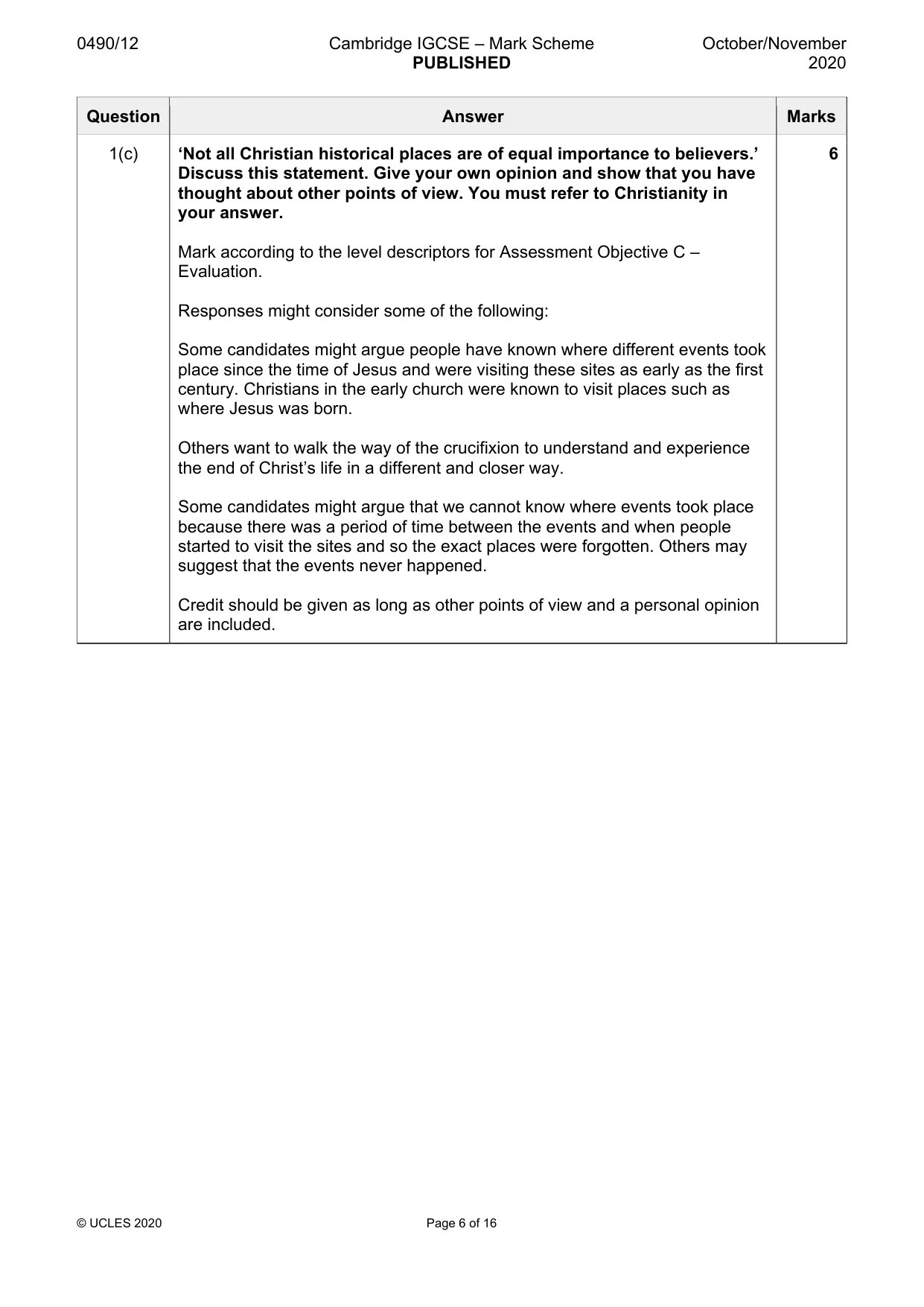 Mark scheme, page 6 of 16