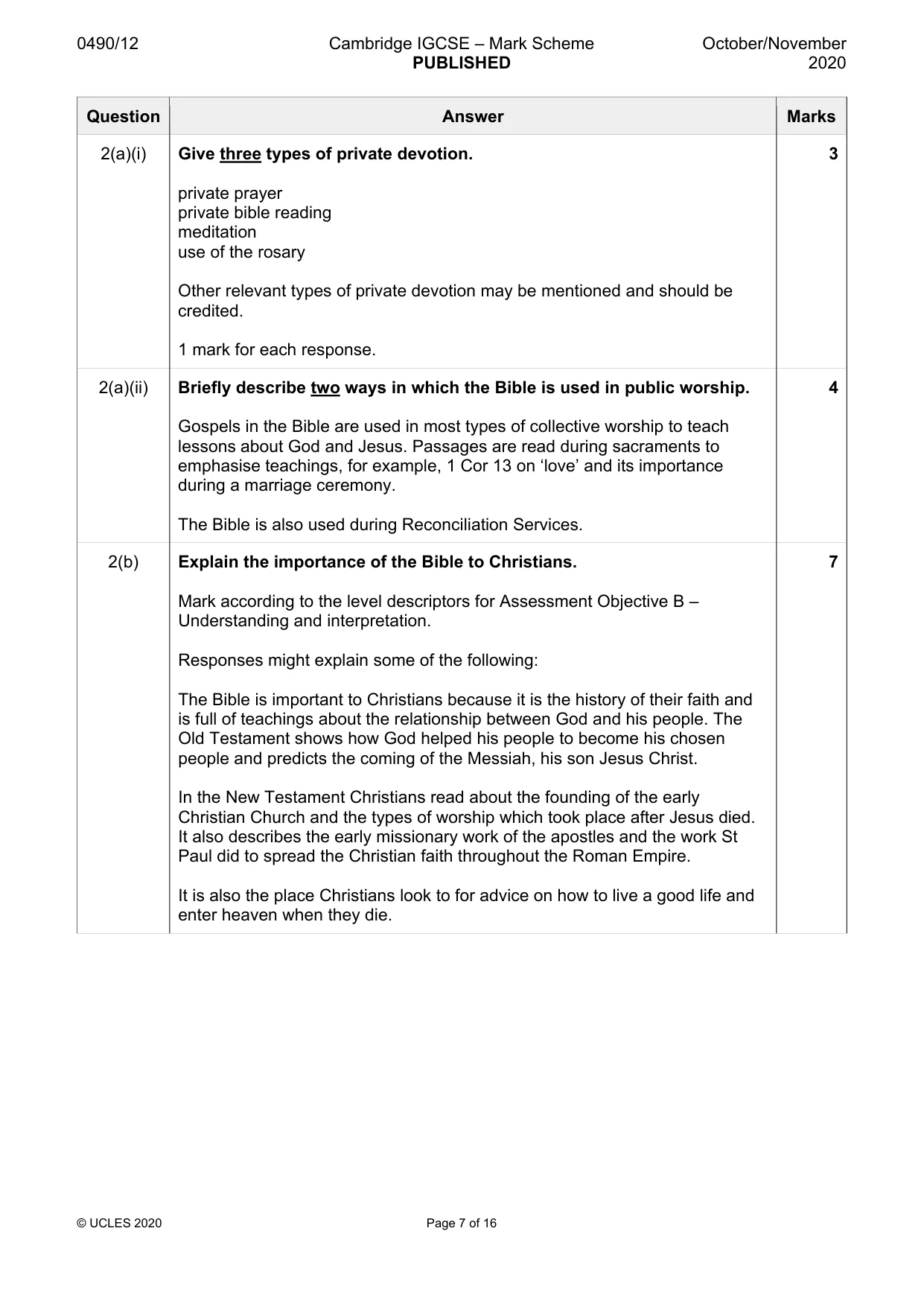 Mark scheme, page 7 of 16