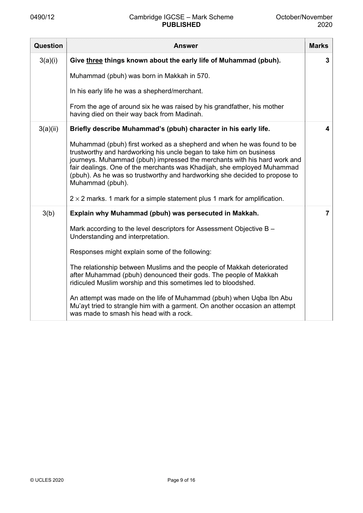 Mark scheme, page 9 of 16