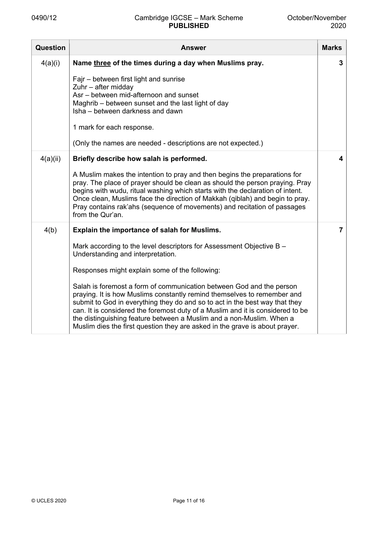 Mark scheme, page 11 of 16