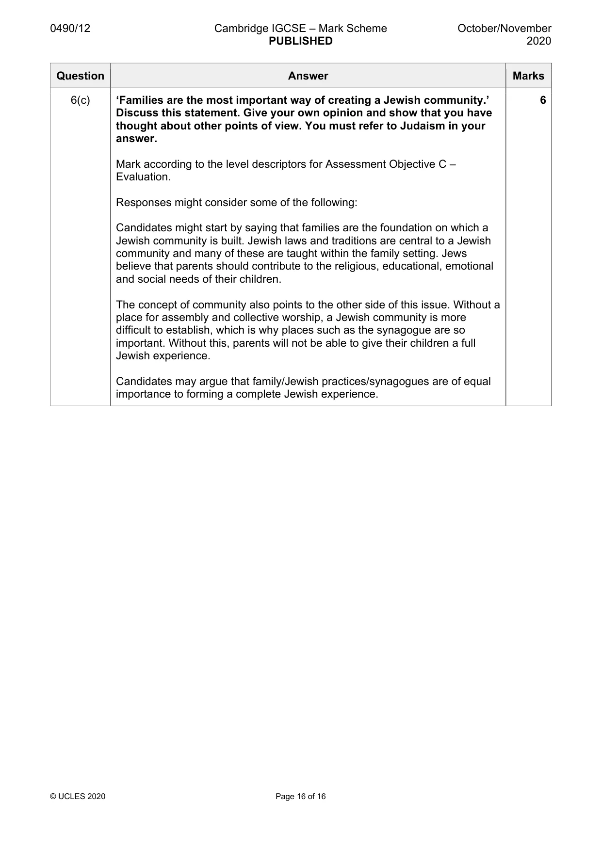Mark scheme, page 16 of 16