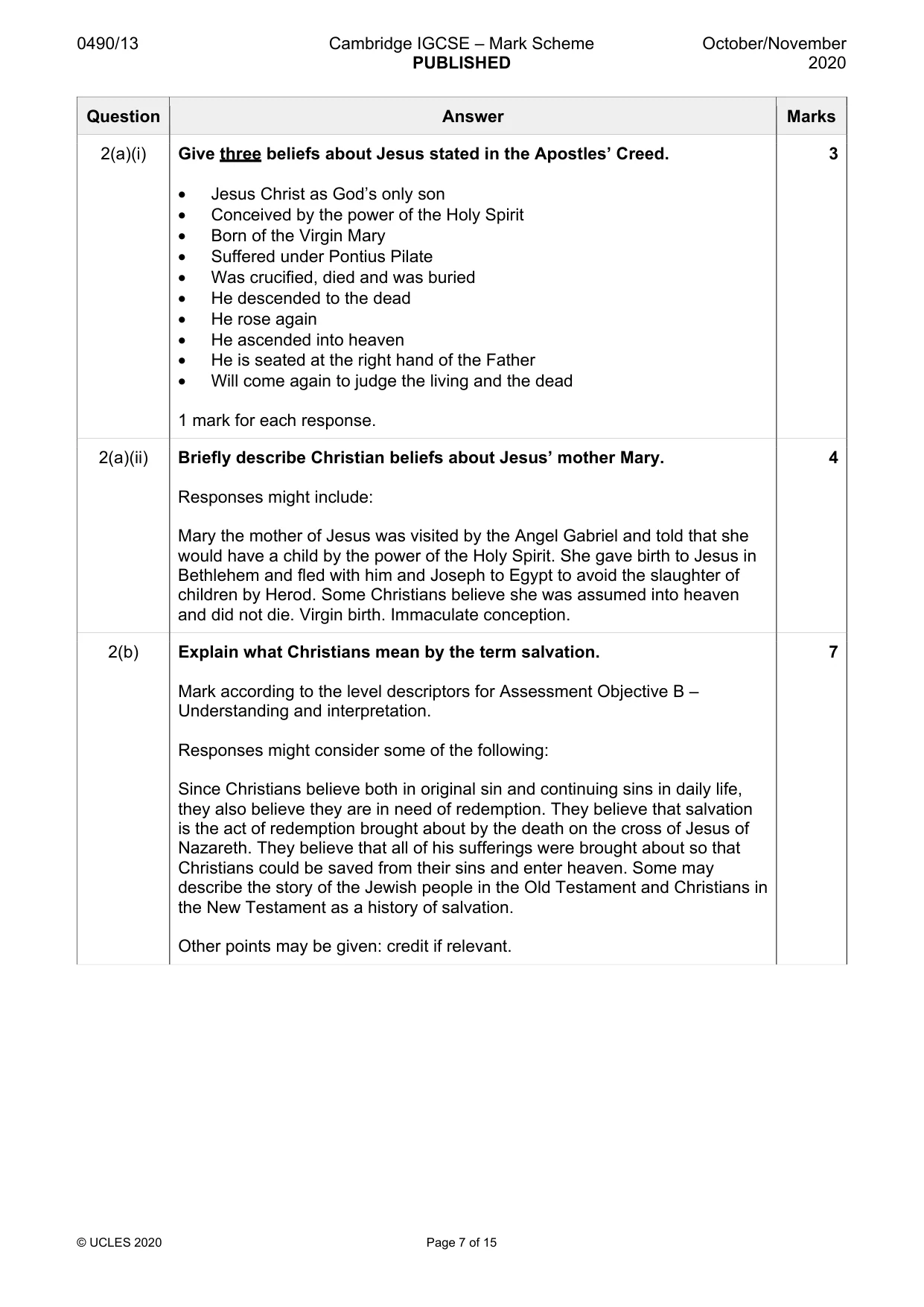 Mark scheme, page 7 of 15