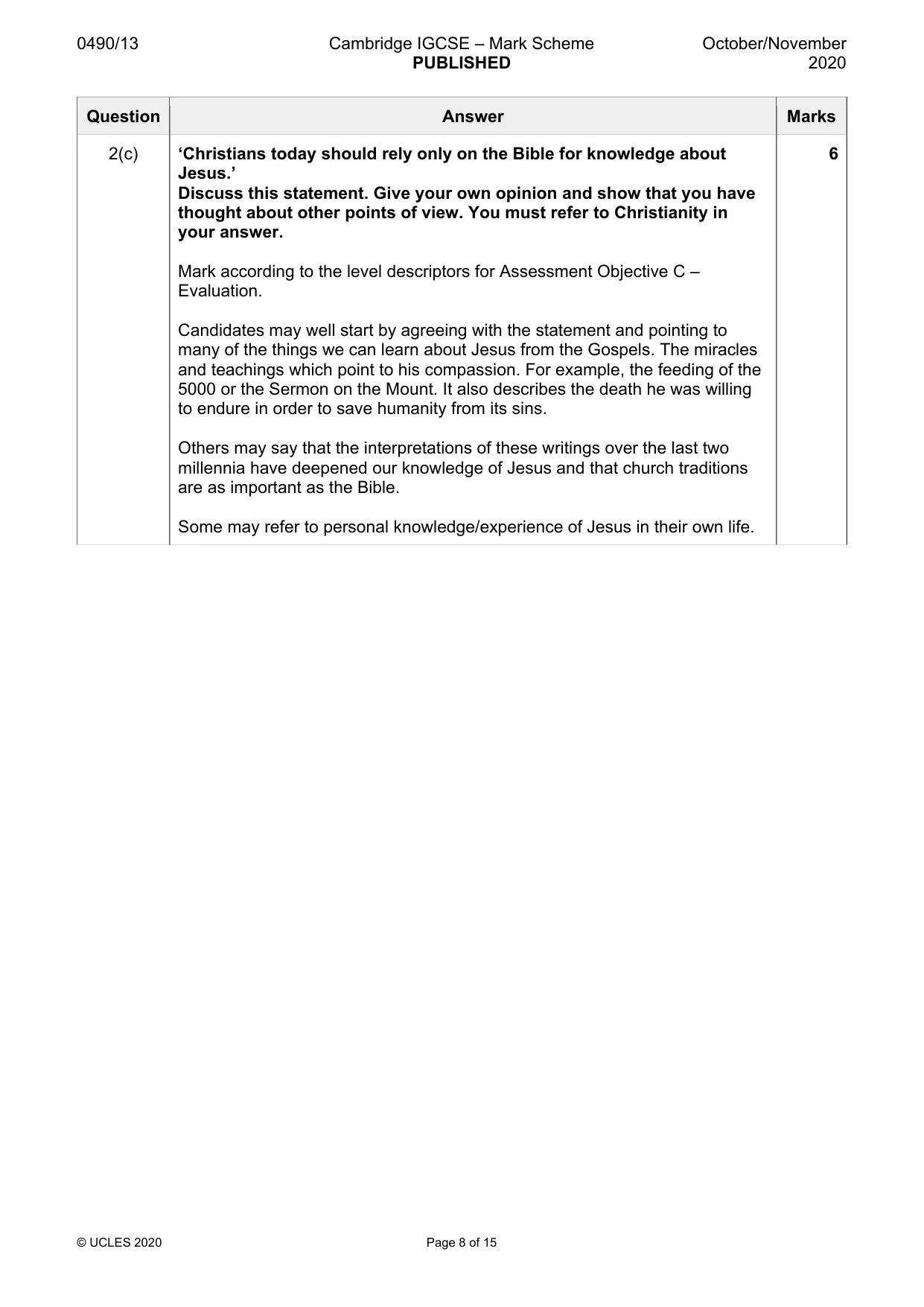 Mark scheme, page 8 of 15