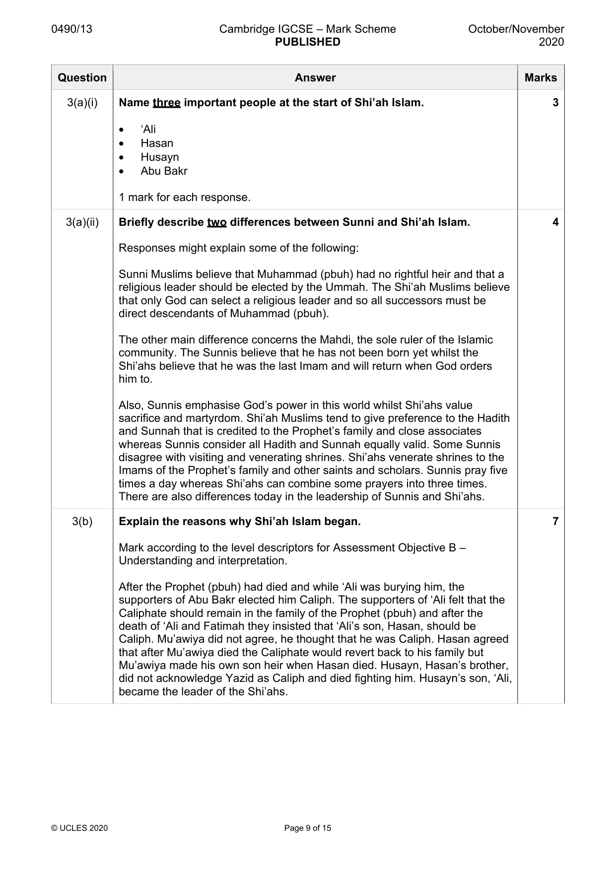 Mark scheme, page 9 of 15