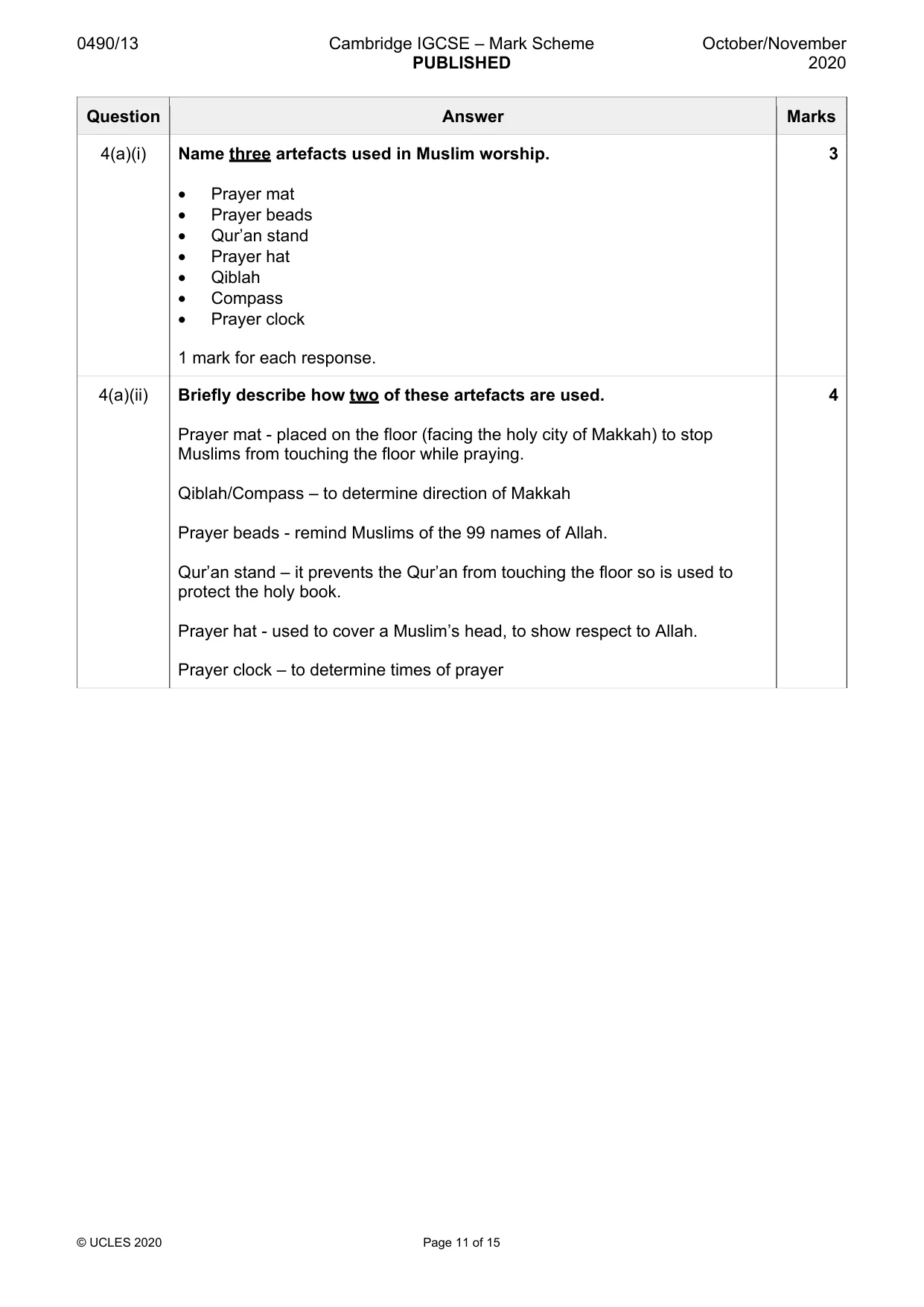Mark scheme, page 11 of 15
