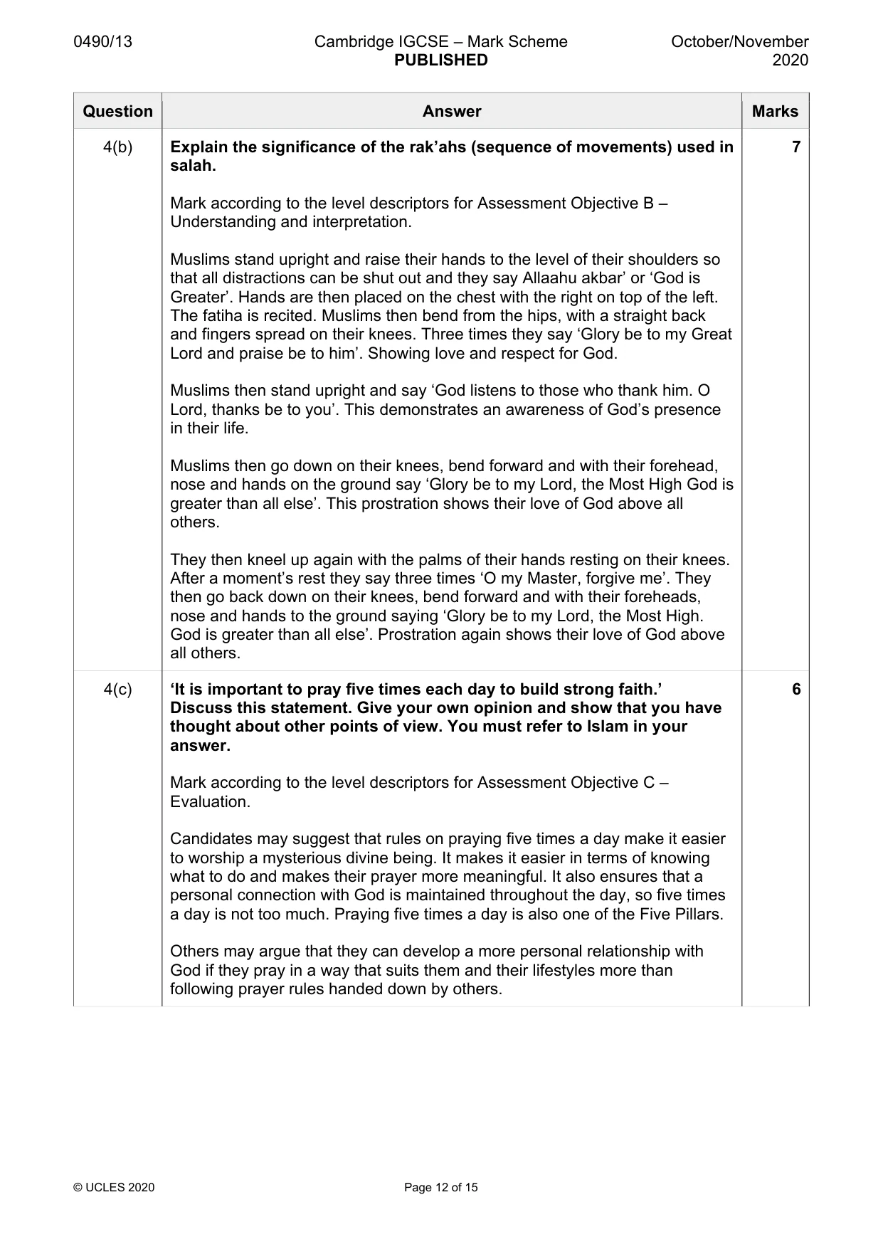 Mark scheme, page 12 of 15