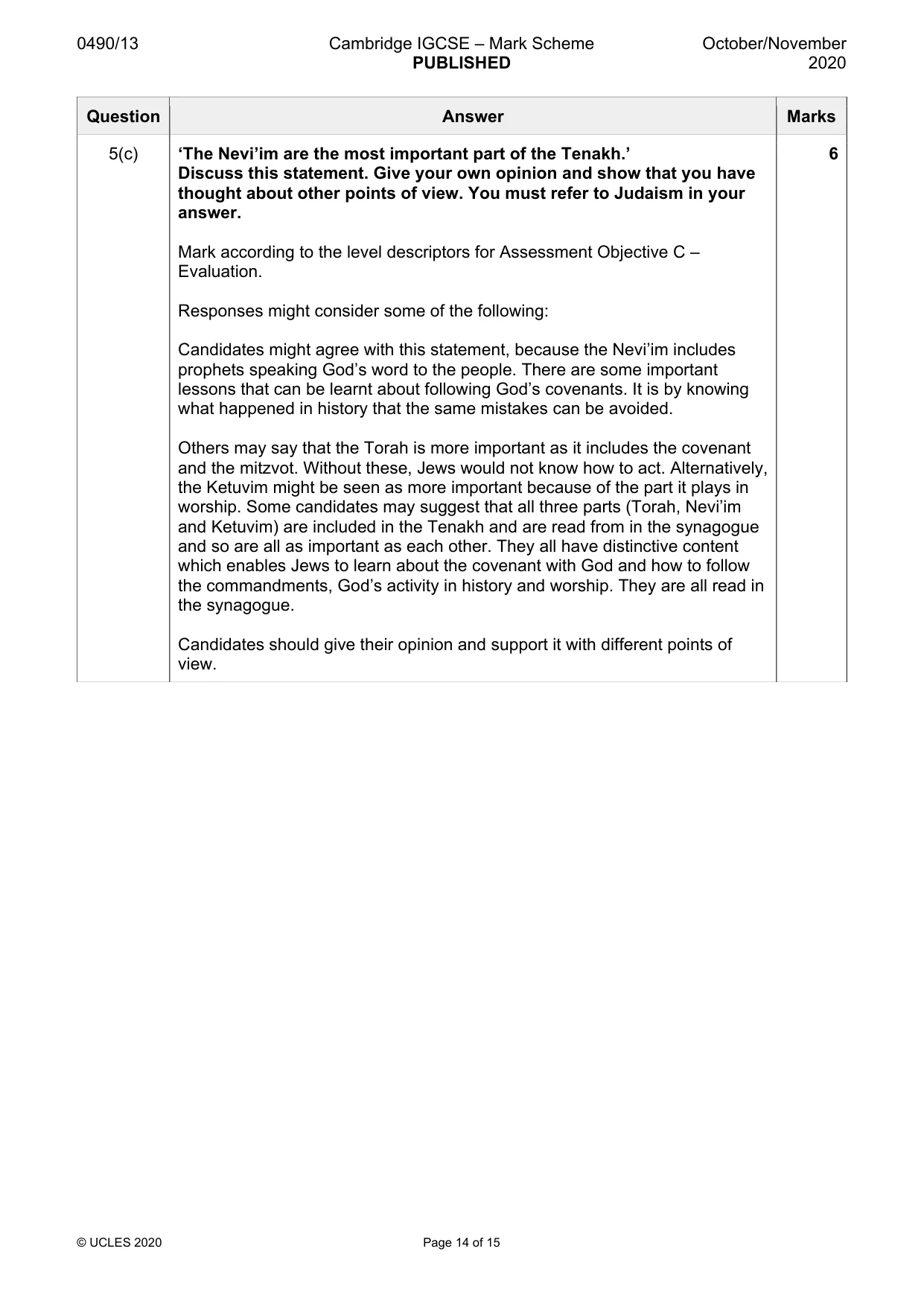 Mark scheme, page 14 of 15