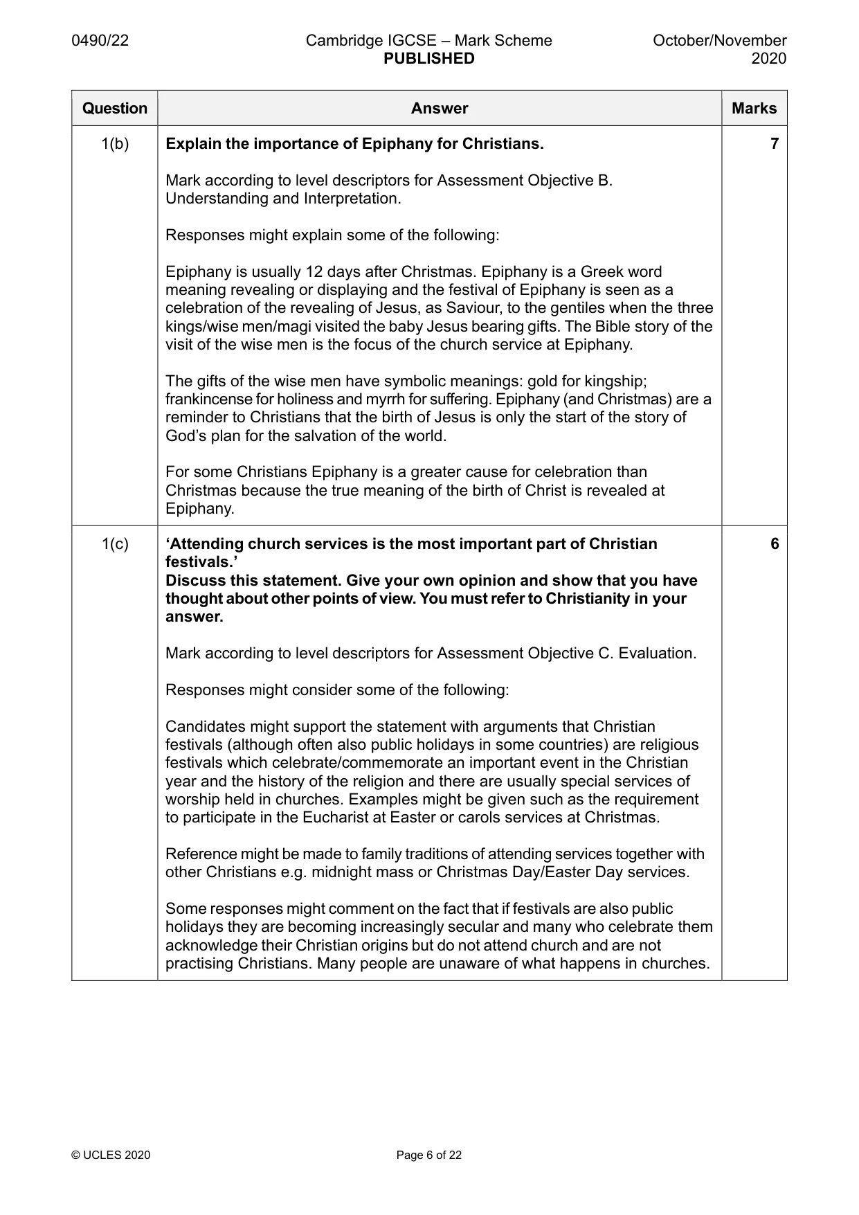 Mark scheme, page 6 of 22