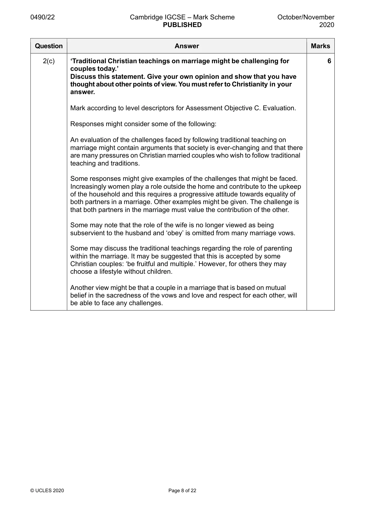 Mark scheme, page 8 of 22
