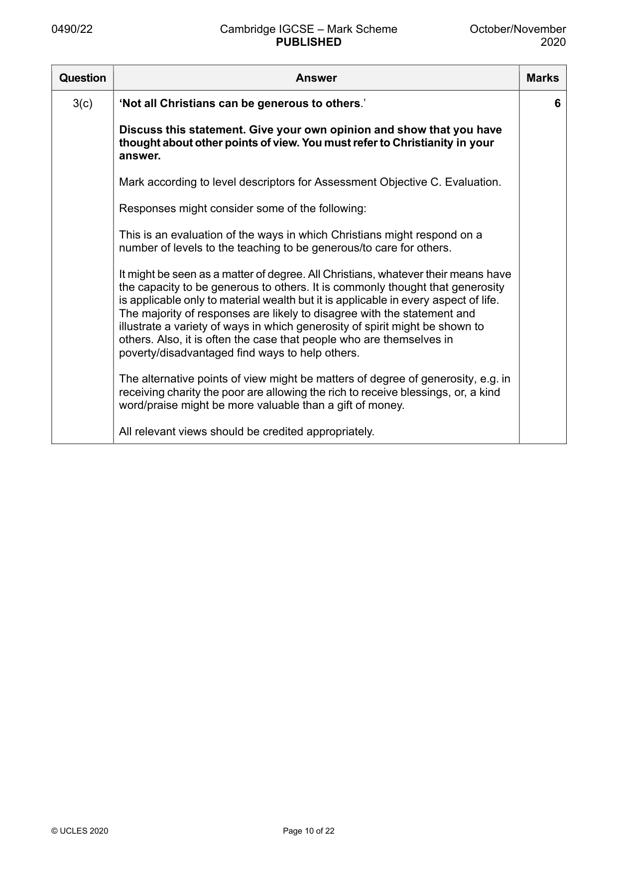 Mark scheme, page 10 of 22